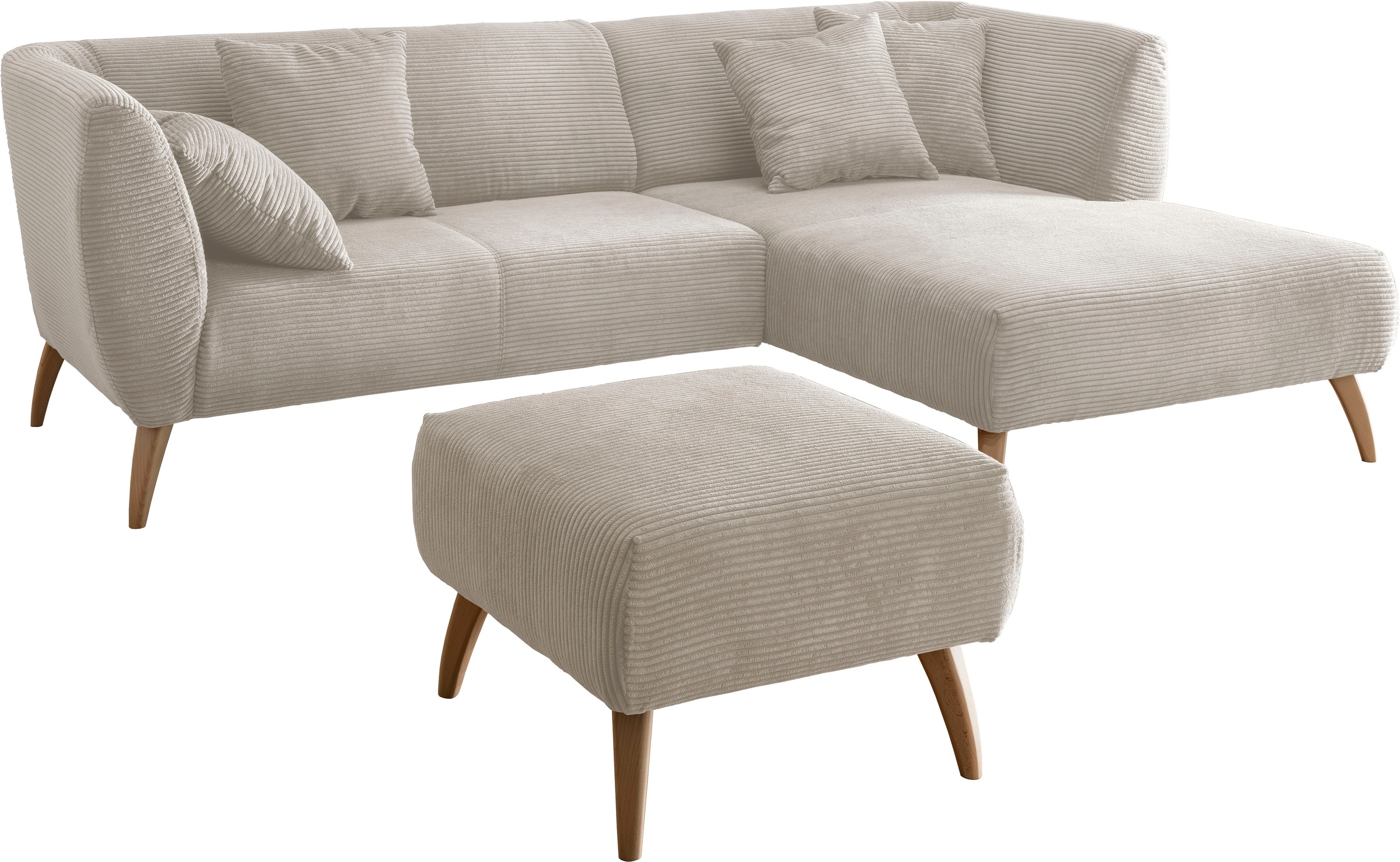 INOSIGN Ecksofa »Colori L-Form«, Holzfußfarbe wählbar, inkl. 4x Zierkissen