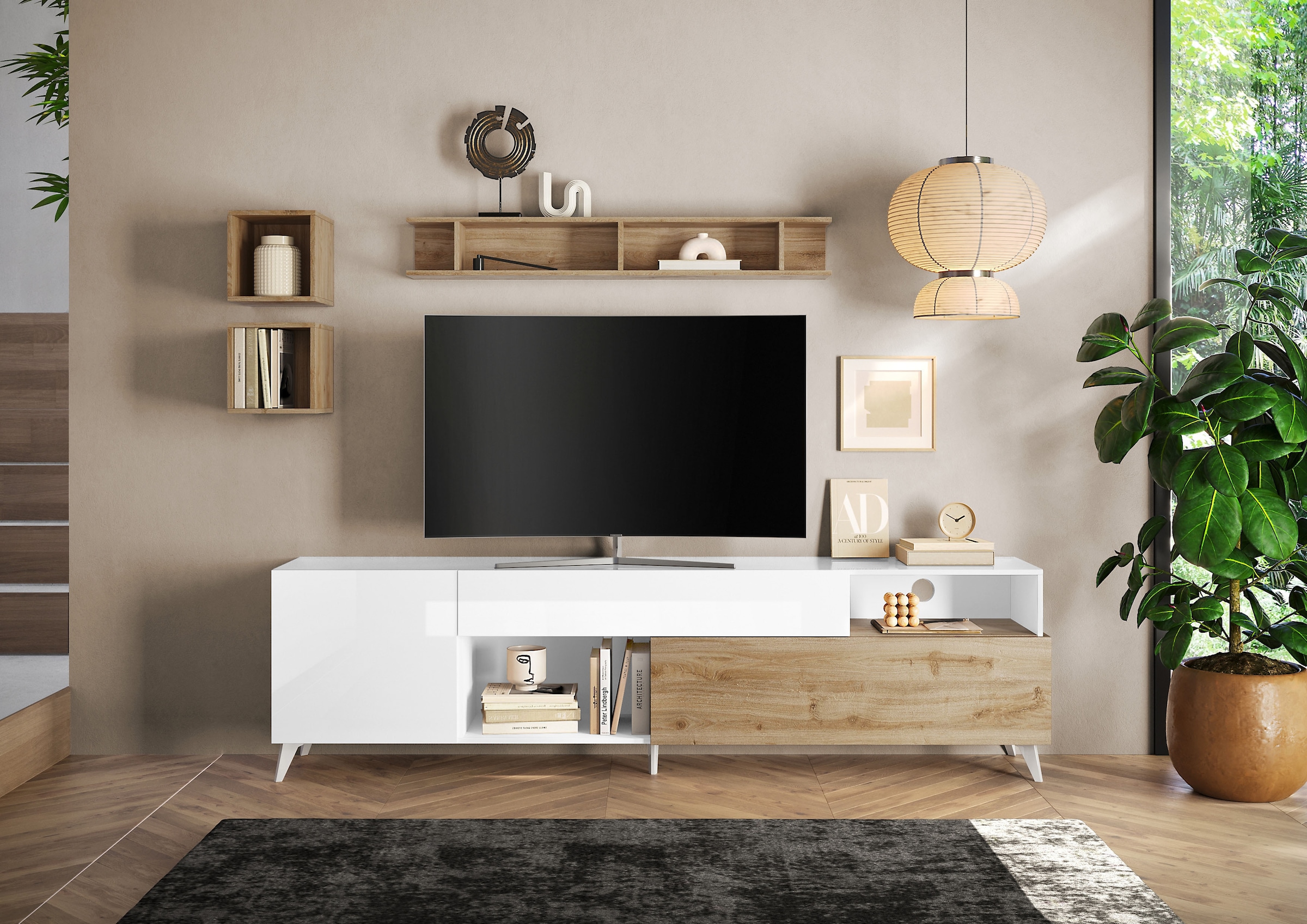 INOSIGN Lowboard »Monaco in Breite 241 cm, TV-Schrank mit Tür, Klappe und Schubkasten«, Mediaboard – sanft schließend, edel, mit Kabelkanal, spürbar geräumig