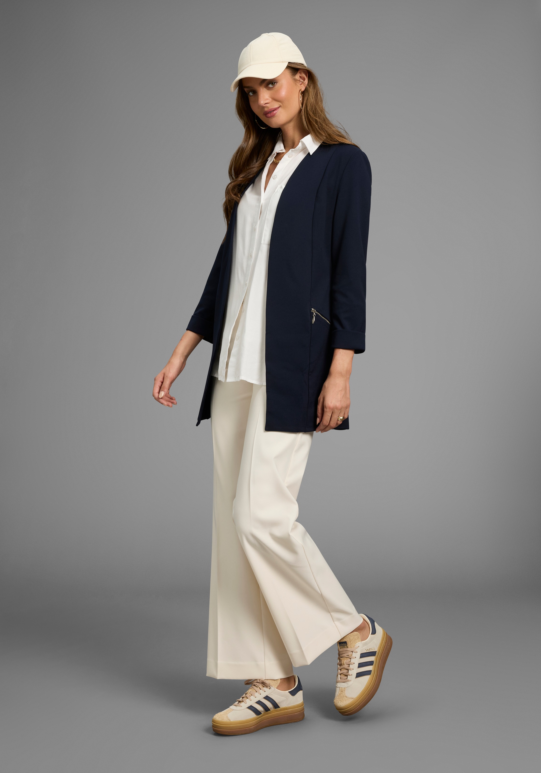 Longblazer LAURA SCOTT, Damen, Gr. 36, blau (marine), Jersey, Obermaterial: 95% Polyester, 5% Elasthan, figurbetont, tiefer V-Ausschnitt, Blazer Longblazer, mit Reißverschlüssen, Topseller 3
