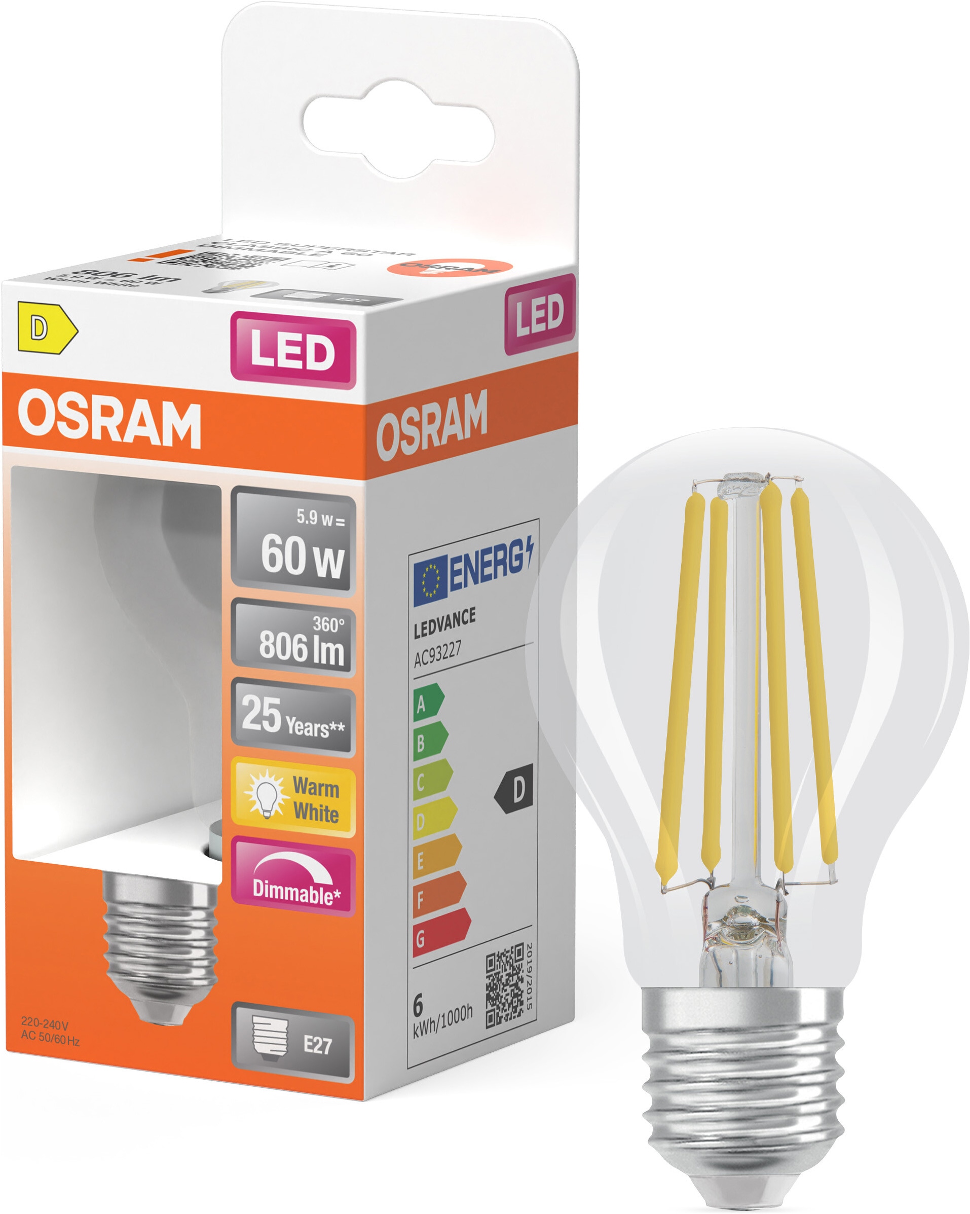 OSRAM LED-Leuchtmittel "LED-Lampe Superstar Kolbenform A60", L:10,5cm Ø:6cm, gelb, Leuchtmittel