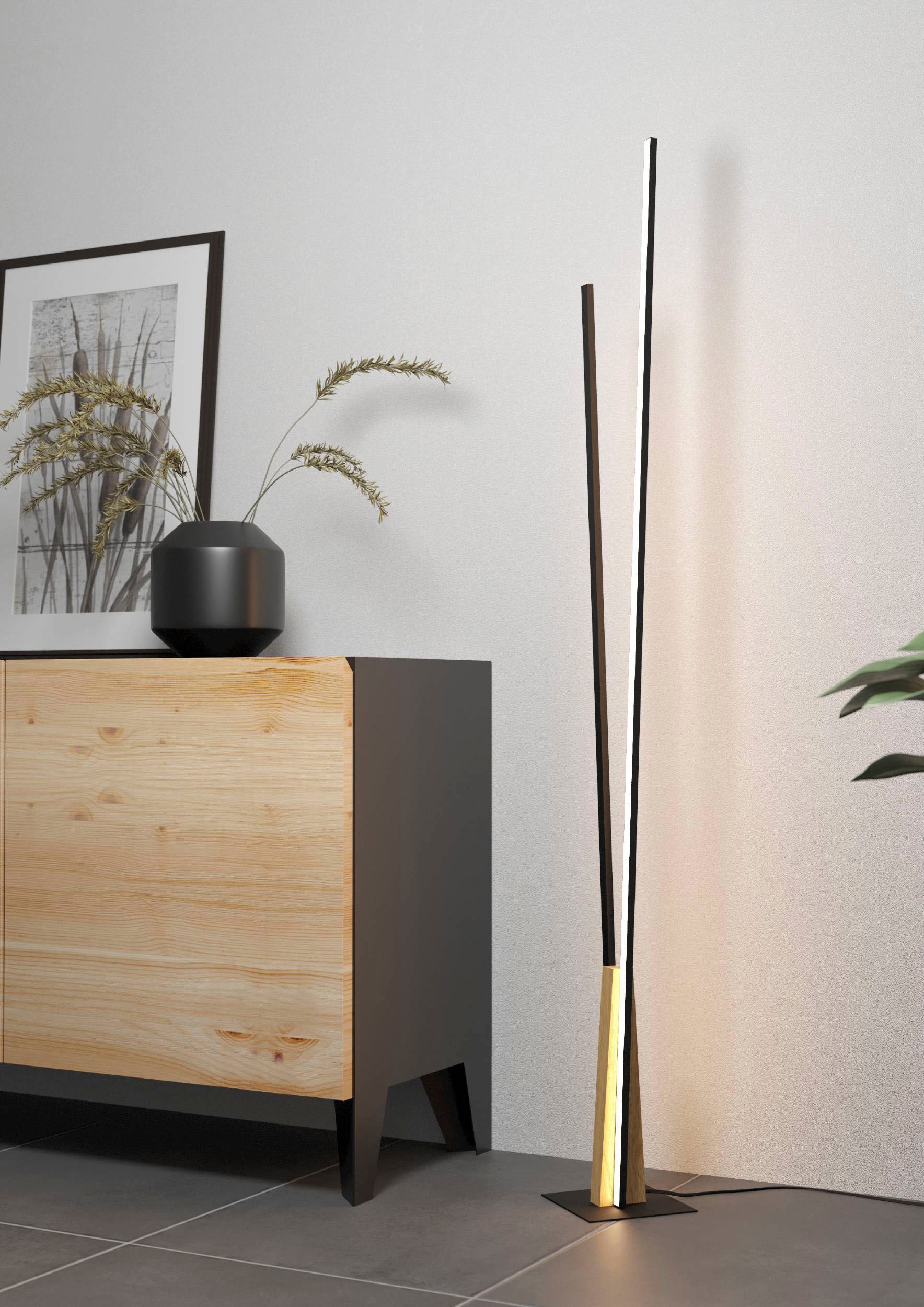 EGLO Stehlampe »PANAGRIA«, Leuchtmittel LED-Modul | LED fest integriert, Stehleuchte in schwarz und braun aus Alu, Stahl, Holz