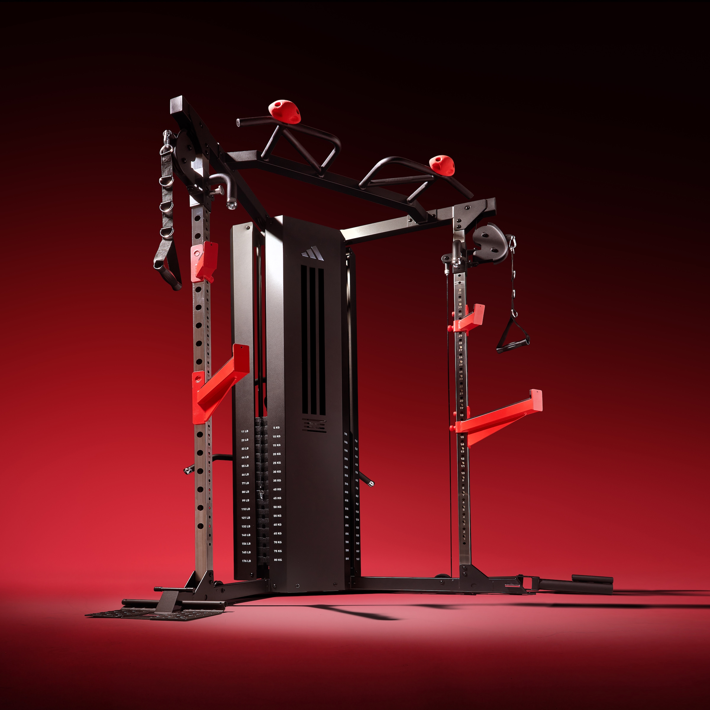 adidas Performance Trainingsstation »adidas Cable Crossover - Kabelzugstation mit Rack« 2 Gewichtsblöcke 2×80 kg Kabelzug, Rack, 40-fach verstellbar & Landmineen)