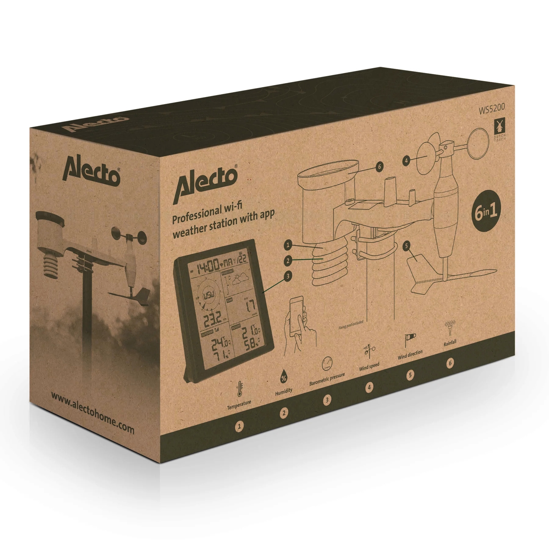 Alecto Wetterstation »WS5200 - 6 in 1 WLAN Wetterstation mit Außensensor«, App-Steuerung