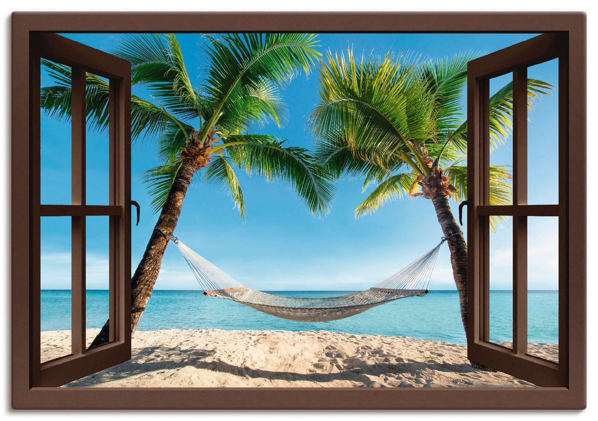 Artland Wandbild "Fensterblick Palmenstrand Karibik" Amerika 1 Stk. tlg. al günstig online kaufen