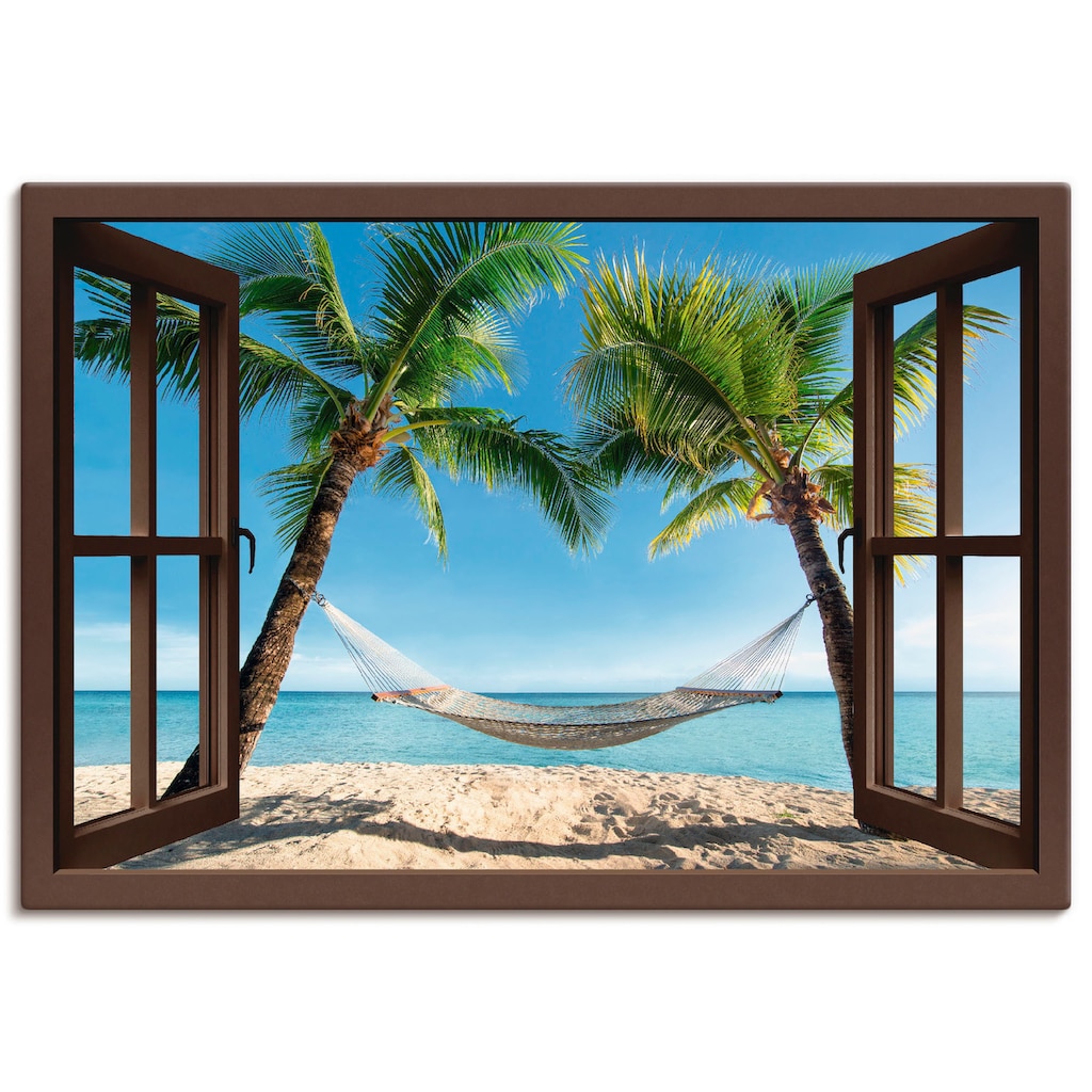 Artland Wandbild »Fensterblick Palmenstrand Karibik«, Amerika, (1 St.)