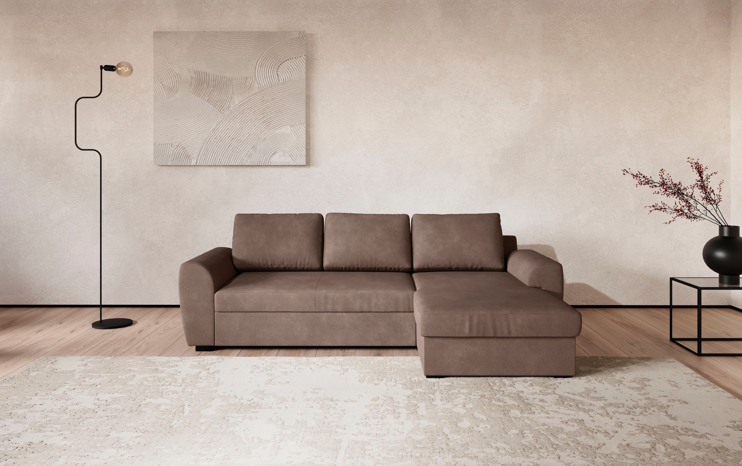 COTTA Ecksofa "Drift L-Form mit Recamiere, B: 253 cm" optional auch mit Schlaffunktion, Wellenunterfederung