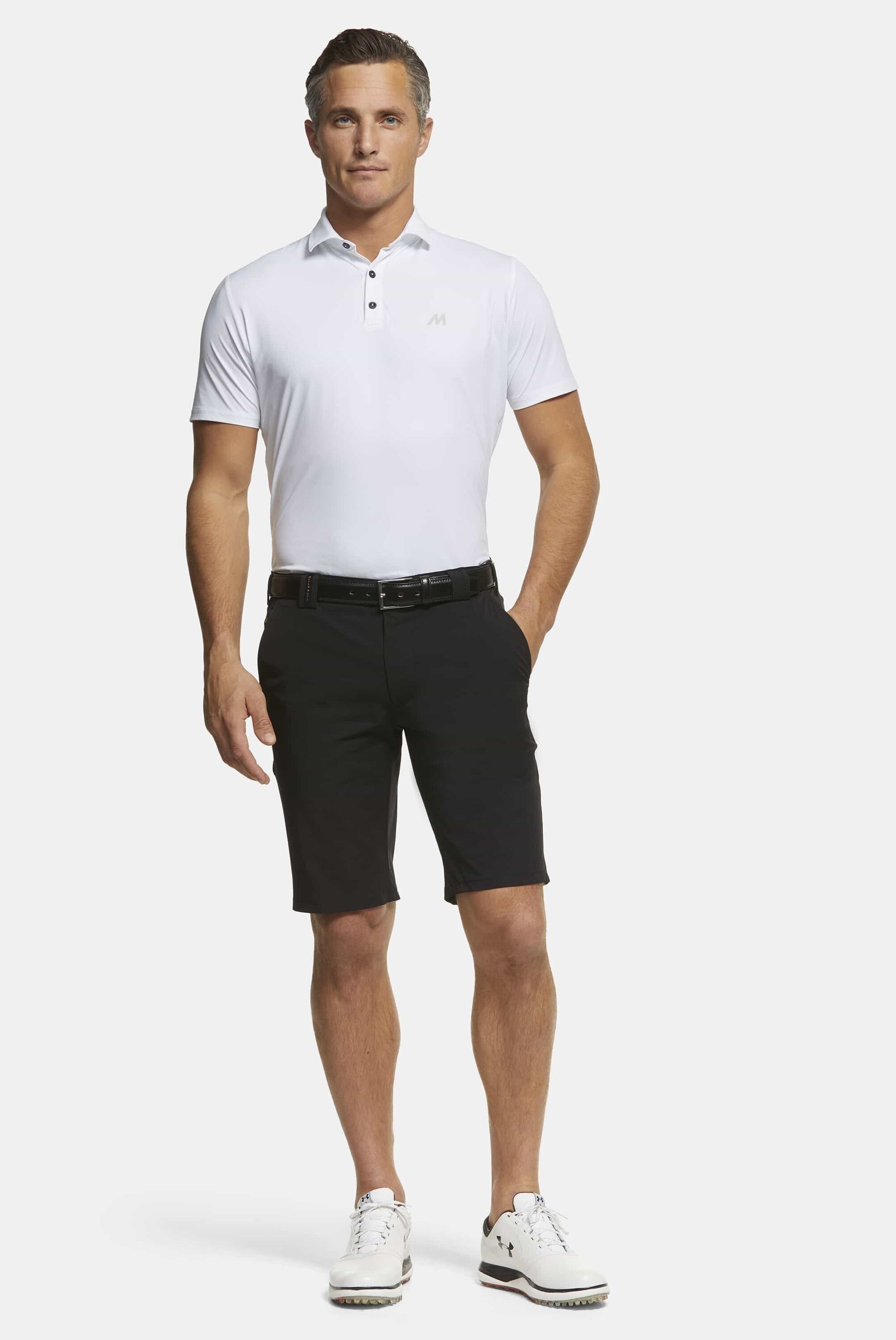 Chinos MEYER "ST. ANDREWS", Herren, Gr. 36, Normalgrößen, schwarz, 88% Polyamid, 12% Elasthan, unifarben, figurumspielend knielang, Hosen, mit Französische Seitentaschen, aus der Golf Serie 3