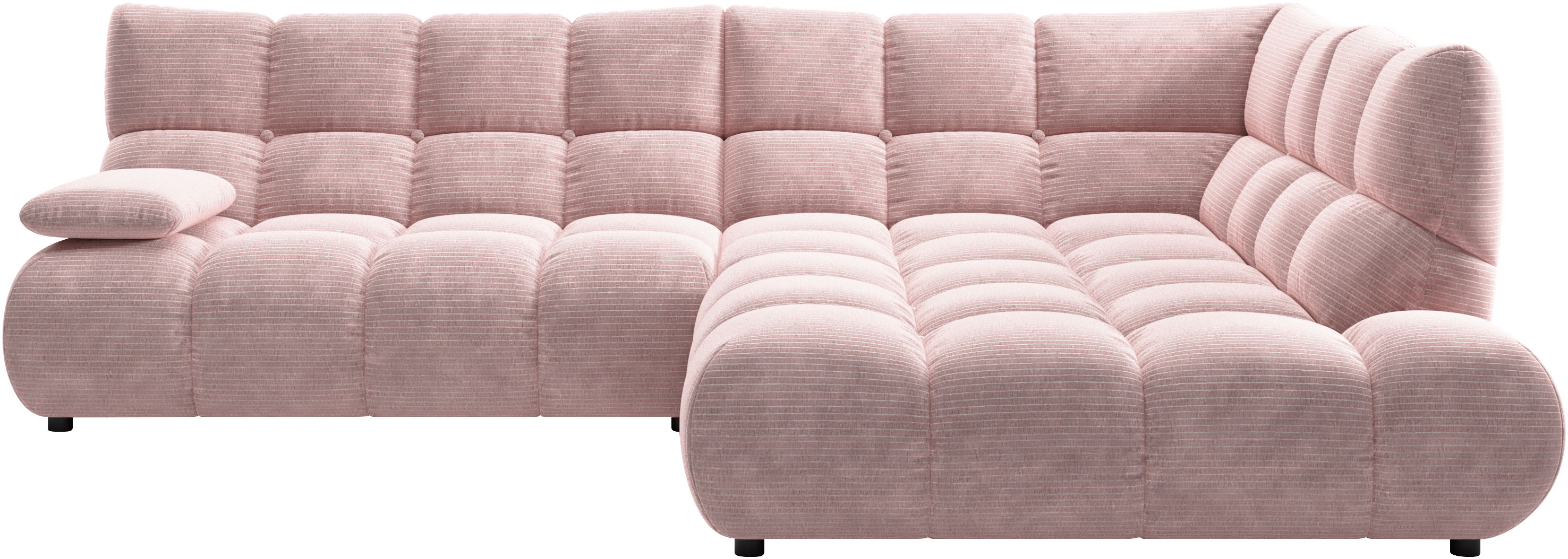 Home affaire Ecksofa "Cozy Bubble, mit klappbarer Armlehne, Breite 289 cm" mit eleganter Steppung, Rundumbezug & weicher Polsterung