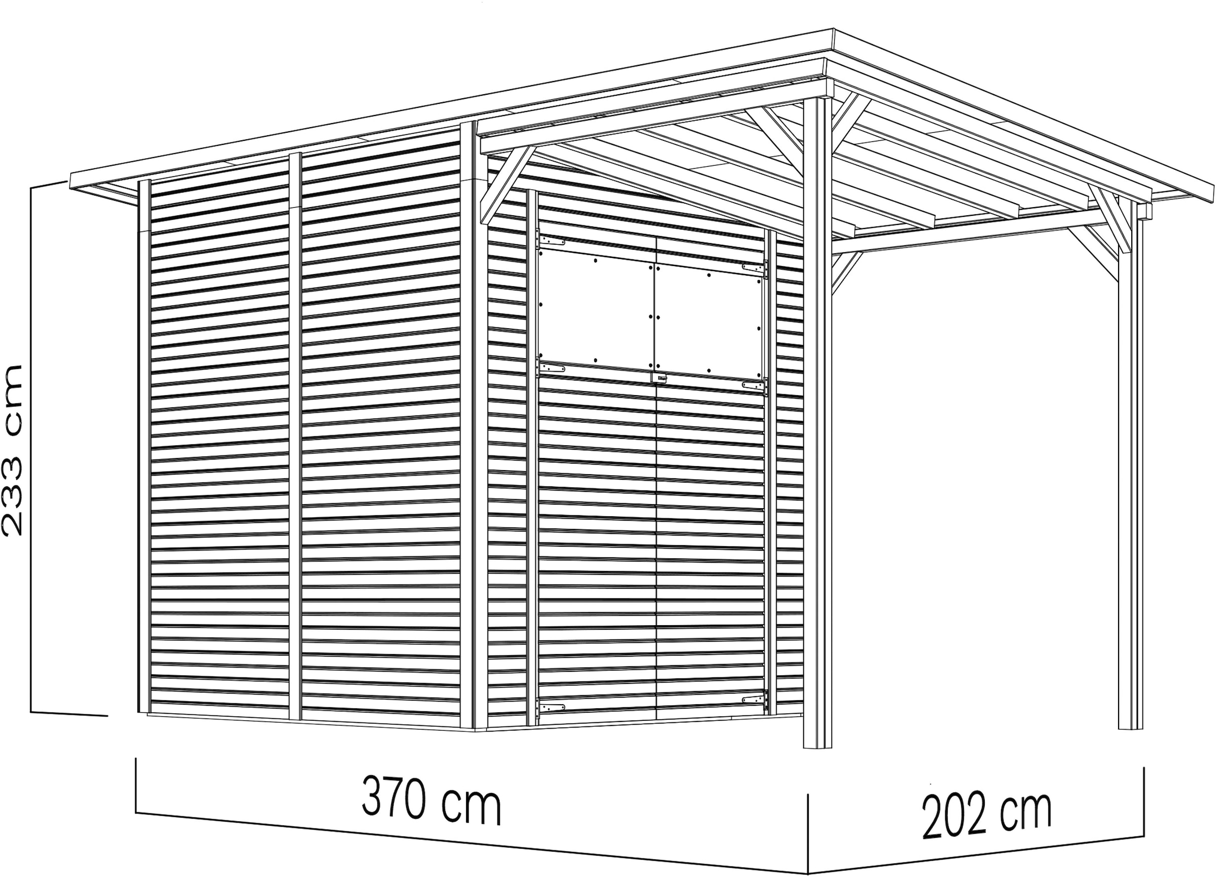 BERTILO Gartenhaus »Pent Modern 3 Plus naturbelassen«, mit hohen Seitenwänden und einer 1,88 m hohen Doppeltür