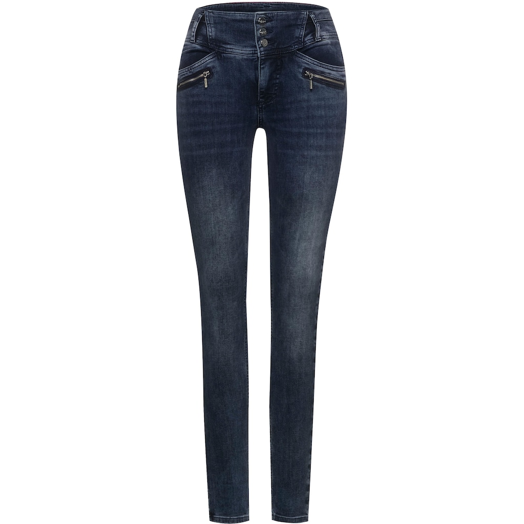 Damenmode Jeans STREET ONE Slim-fit-Jeans »Style York«, mit Drei-Knopf-Verschluss blau-schwarz-bleached Damenmode Jeans STREET ONE Slim-fit-Jeans »Style York«, mit Drei-Knopf-Verschluss blau-schwarz-bleached