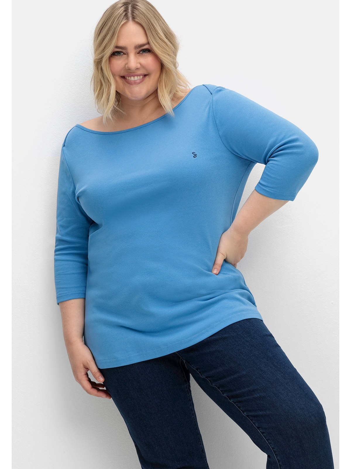 Sheego 3/4-Arm-Shirt »Große Größen«, in Rippqualität, mit U-Boot-Ausschnitt  online kaufen | BAUR