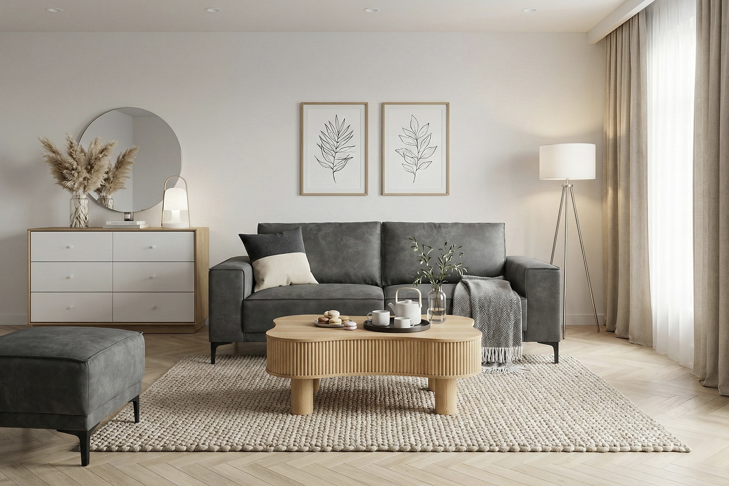 OTTO home 3-Sitzer "OLAND Luxus-Microfaser, Sofa, B: 224 cm, Skandi-Design" Struktur, Flachgewebe, Luxus-Microfaser, Boucle