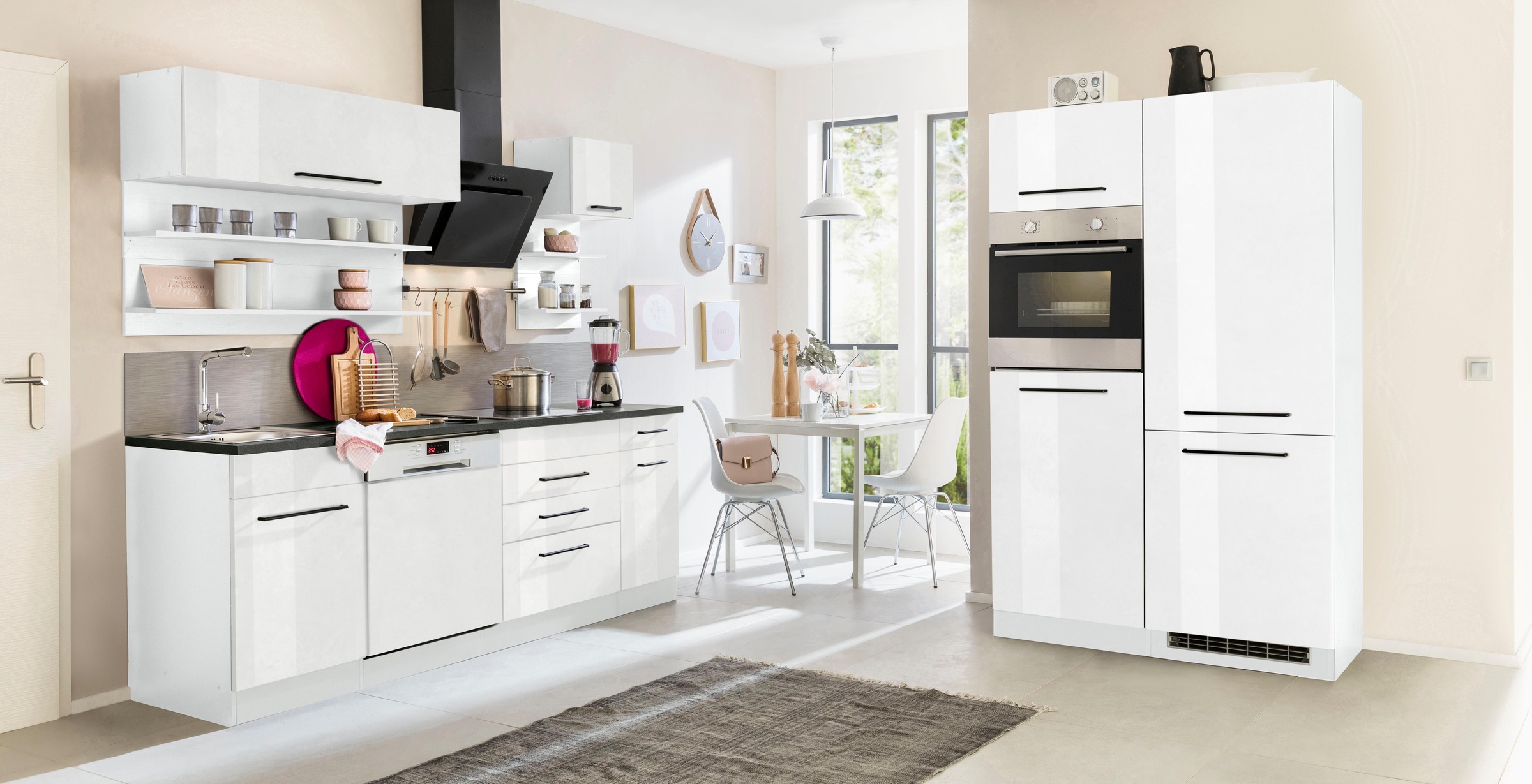 KOCHSTATION Küchenzeile »KS-Tulsa«, mit E-Geräten, Breite 330 cm, schwarze Metallgriffe, MDF Fronten