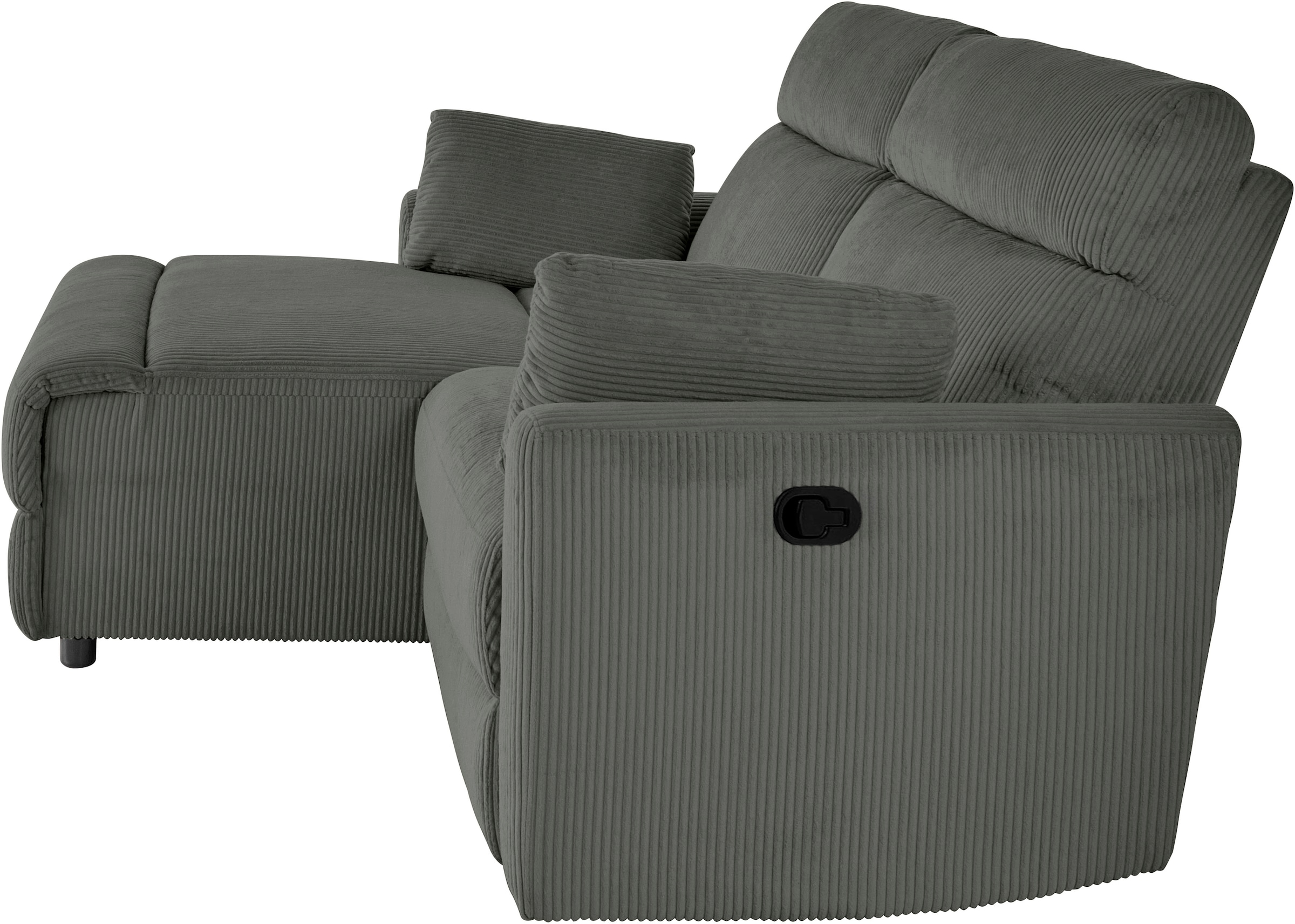 INOSIGN Ecksofa »JENNA, L-Form, 209cm, manuelle u. elektrische Funktion, mit USB A/C,«, Liegefunktion 105°-150°, Federkern, Cord