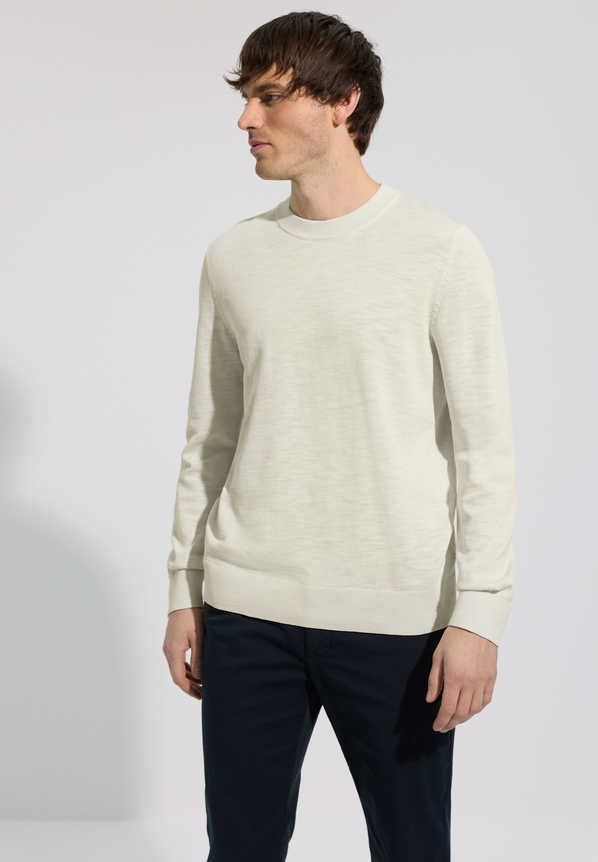 STREET ONE MEN Rundhalspullover aus reiner Baumwolle