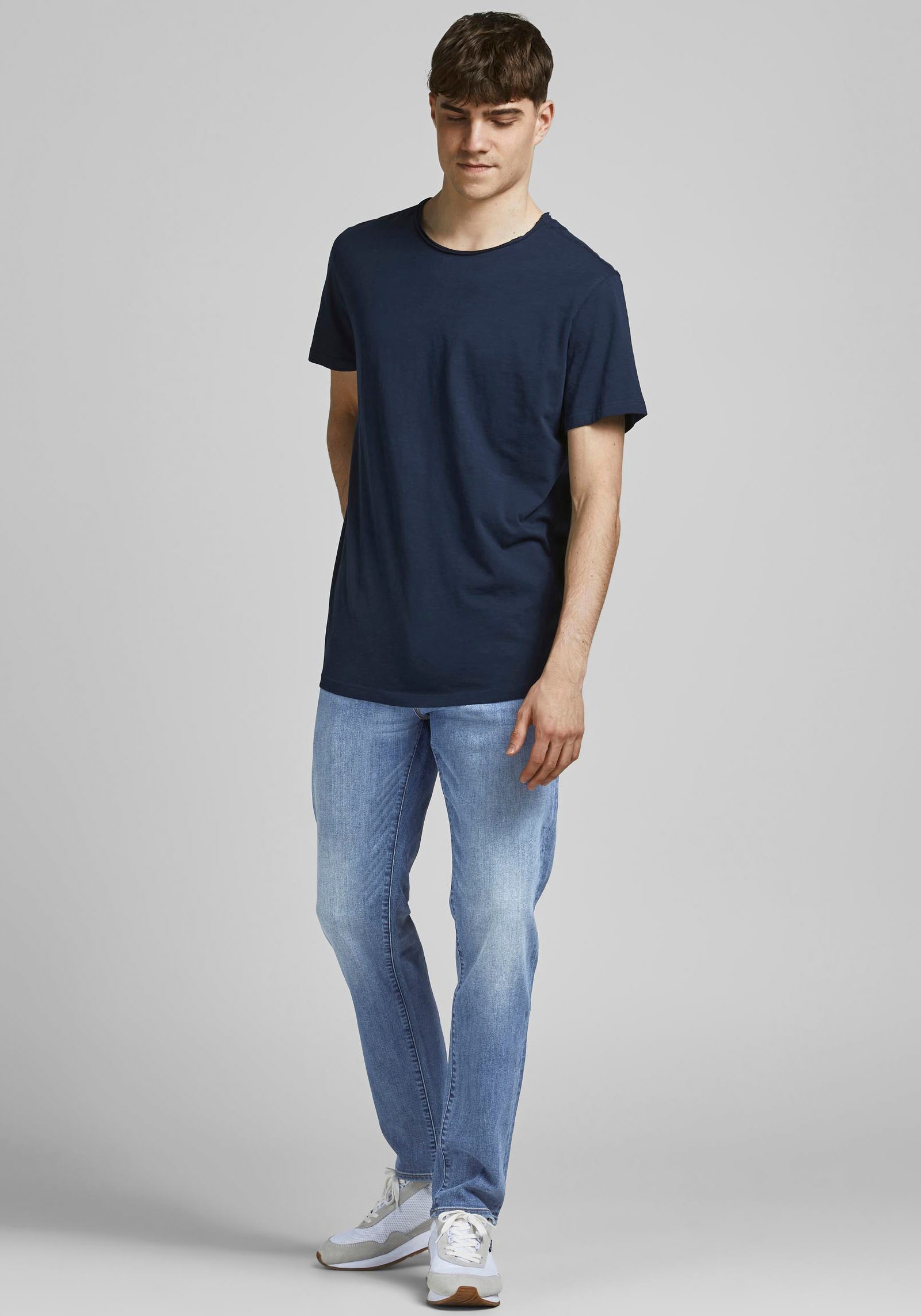 Jack & Jones Slim-fit-Jeans »JJIGLENN – Jeans mit Gürtelschlaufen und Used-Waschung«, Used, modisch, slim fit, Denim/Jeans