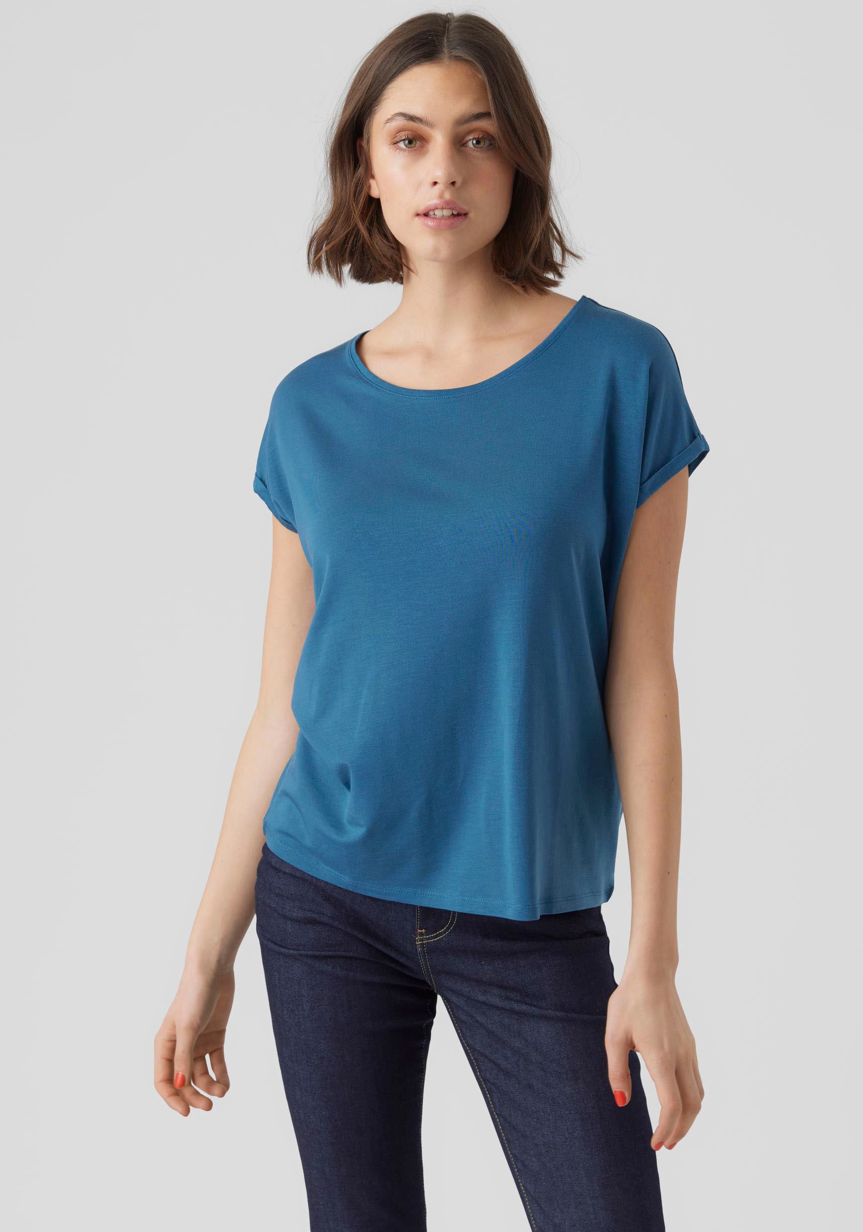 Vero Moda Rundhalsshirt "VMAVA PLAIN SS TOP GAJRS NOOS" Materialmix, regula günstig online kaufen