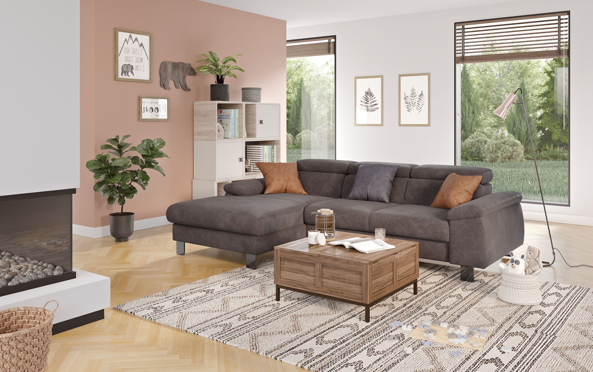 COTTA Ecksofa "Komaris L-Form, B: 244 cm" mit Kopfteilverstellung, optional Schlaffunktion, Bettkasten & Licht