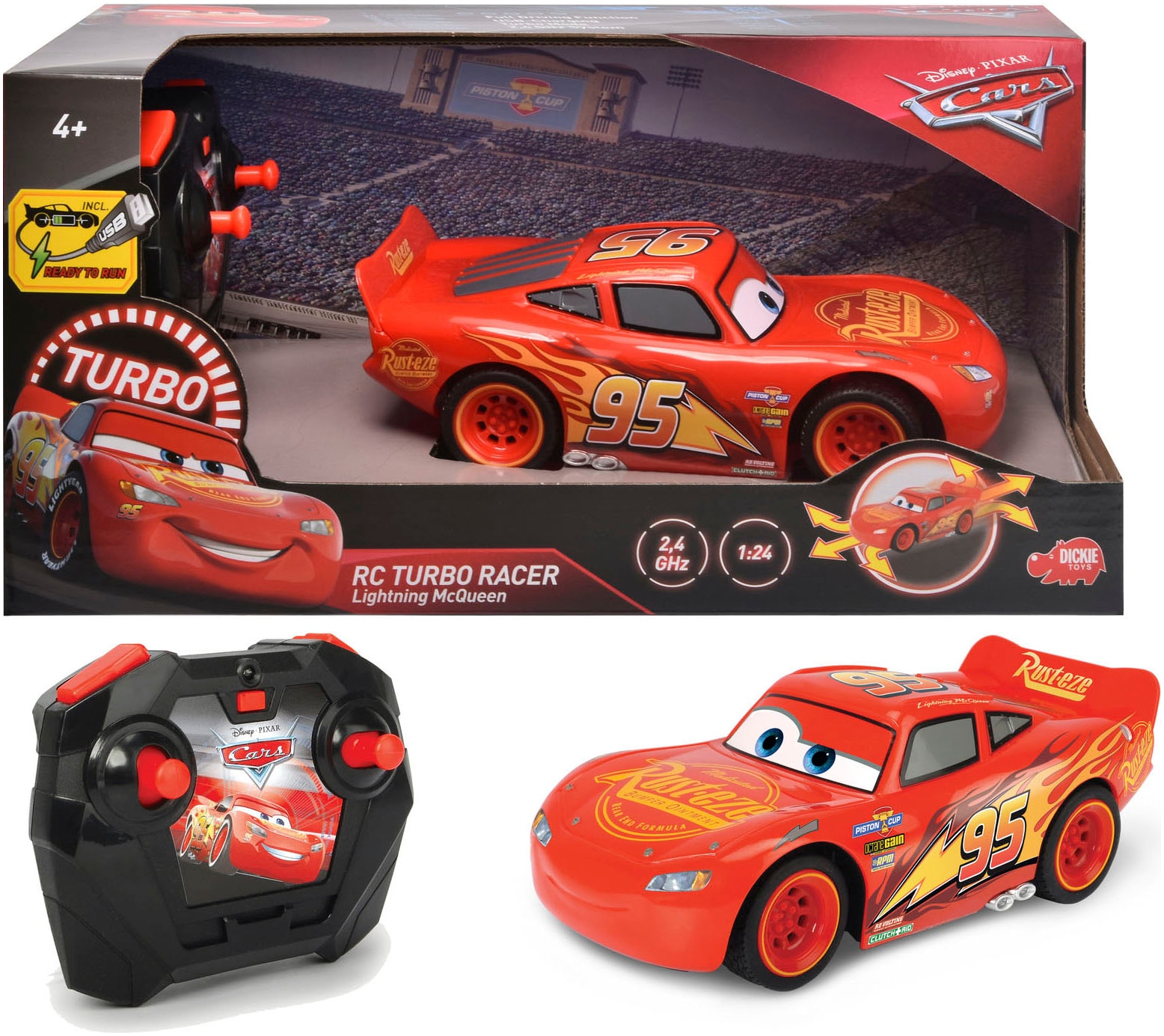 Dickie Toys RC-Auto »RC Cars 3 Lightning McQueen Turbo Racer, 2,4GHz«