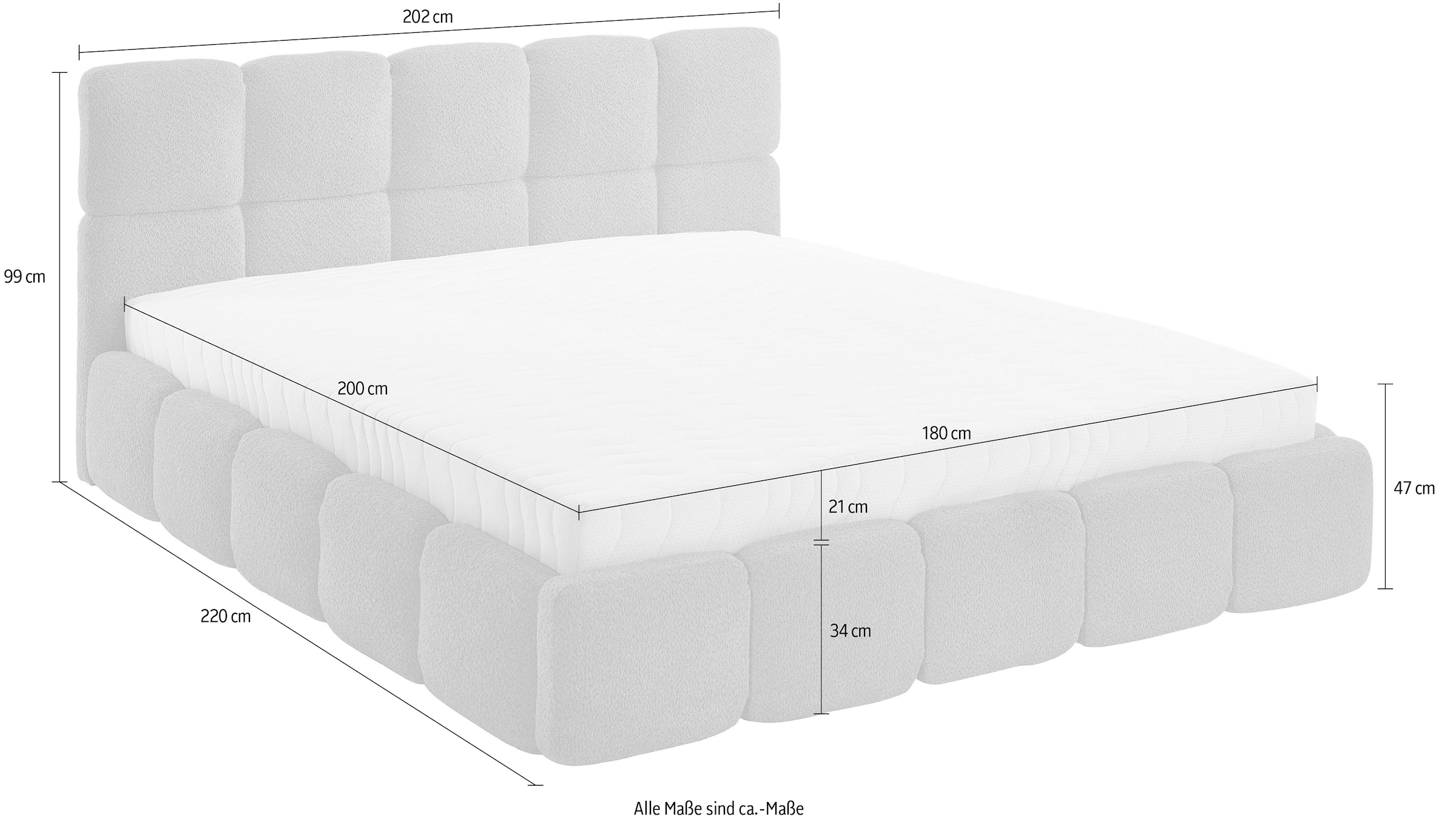 ATLANTIC home collection Polsterbett »"Jane" mit großen Stauraum«, luxurious gepolstertes Kopfteil und Rahmen, Bezug mit Bouclécharakter