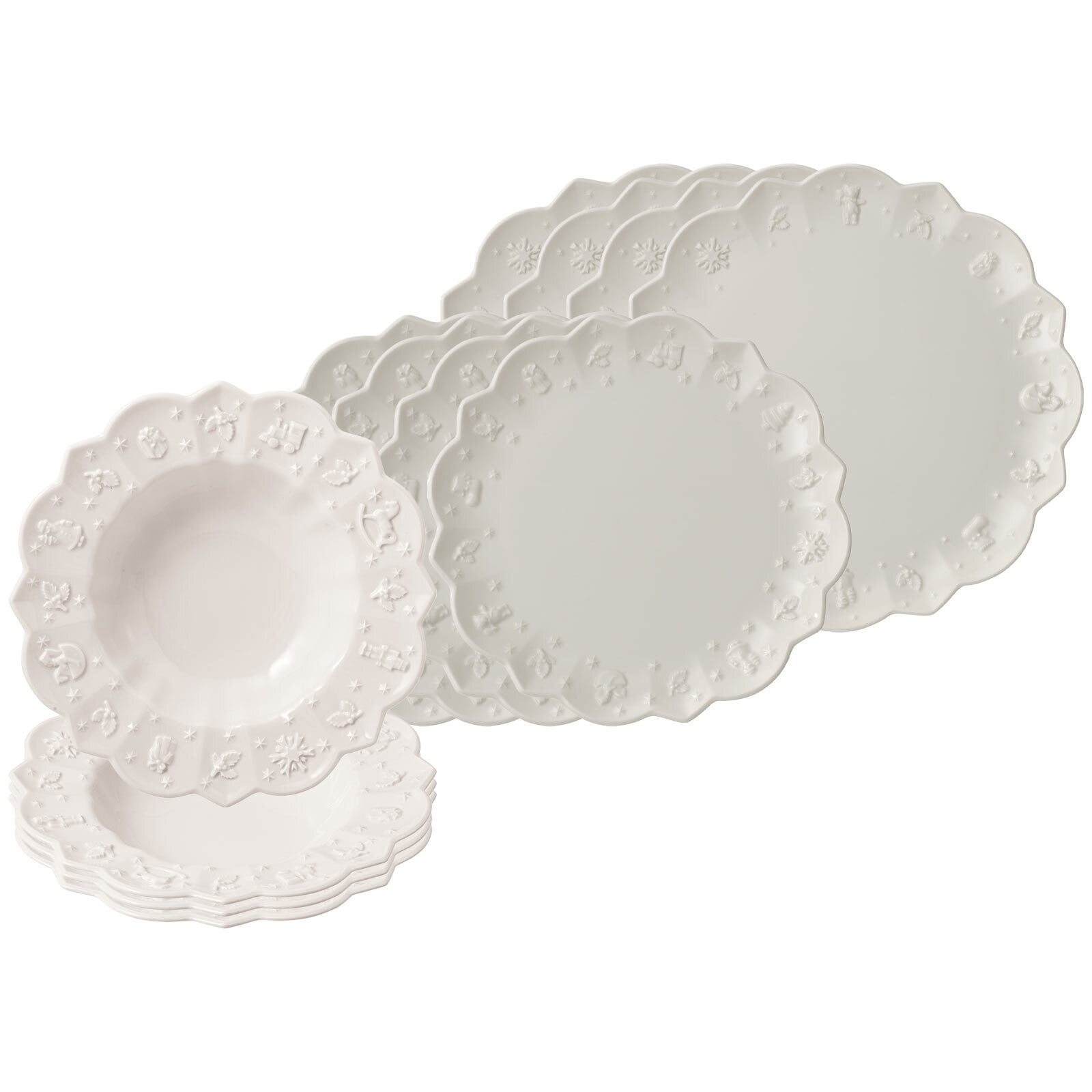 Villeroy & Boch Geschirr-Set "Teller-Set Toys Delight Royal Classic 12er Set weiß" Spülmaschinengeeignet, Mikrowellenfest