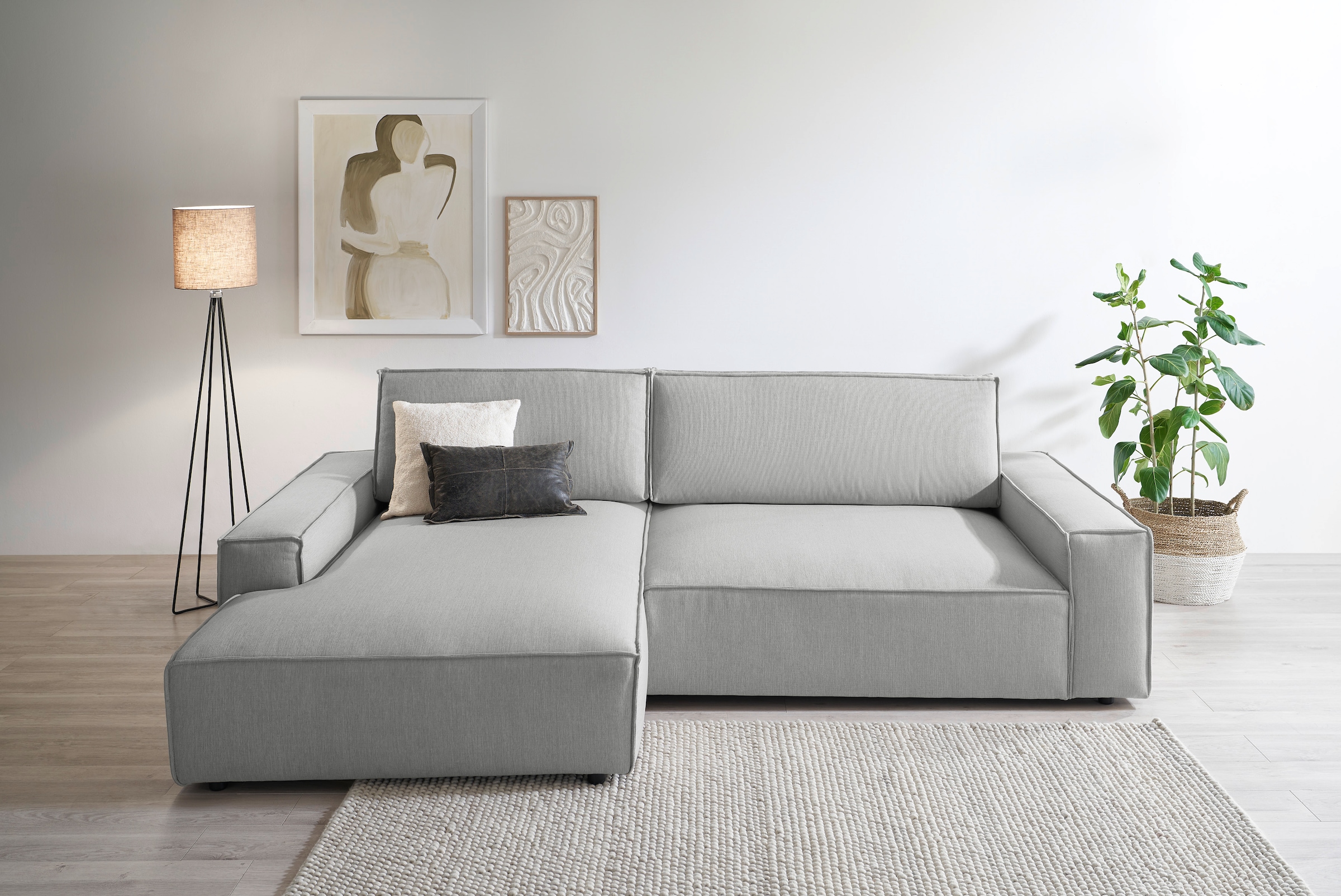 Home affaire Ecksofa »NEU: SHERWOODL XXL 284, Big-Sofa L-Form, tiefe Sitzfläche 95 cm, Cord,«, Leinenoptik, Recamiere rechts/links, auch als Schlafsofa stellbar