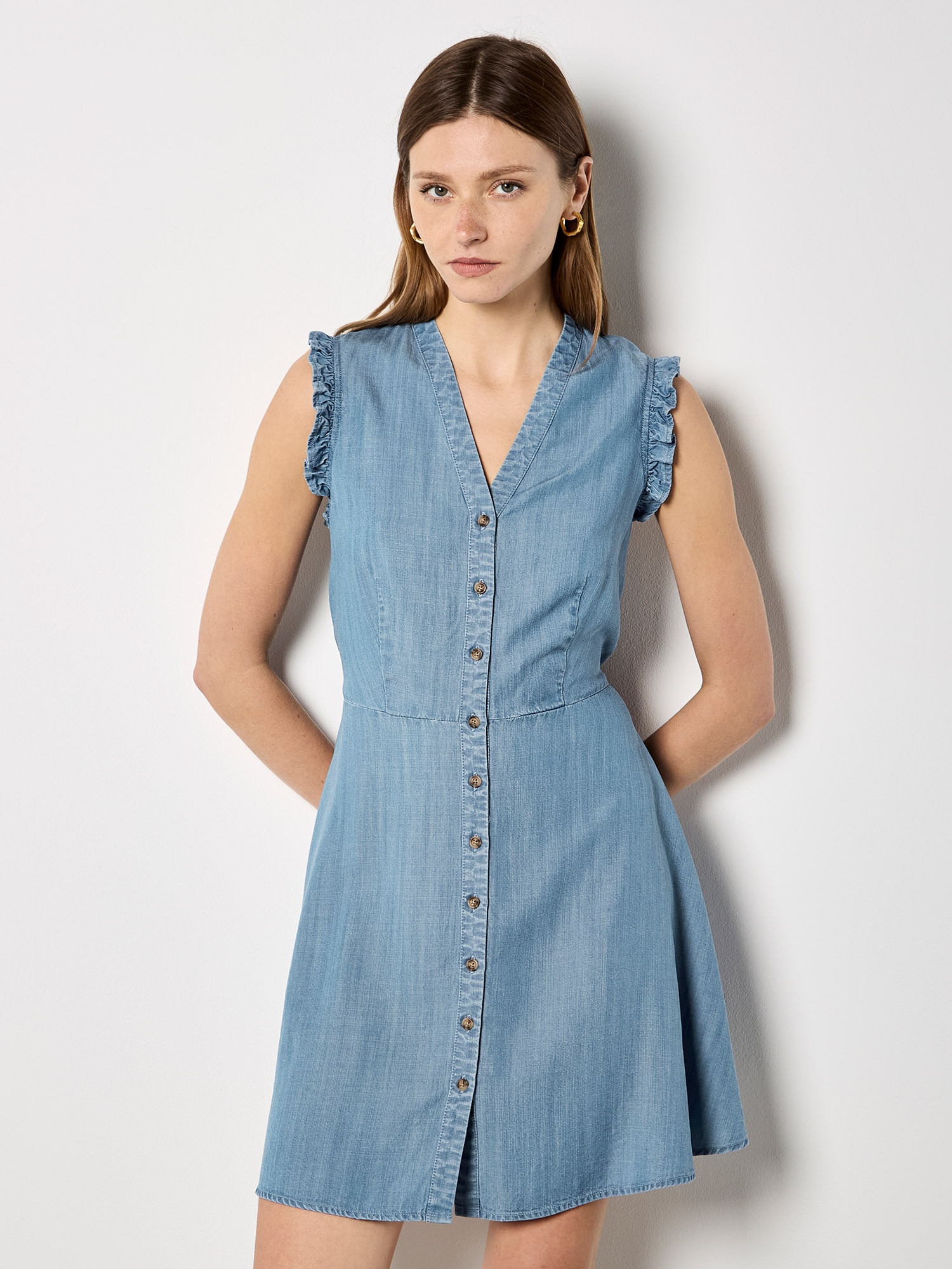 Apricot Minikleid "Mini-Kleid" mit Rüschen und Knopfleiste