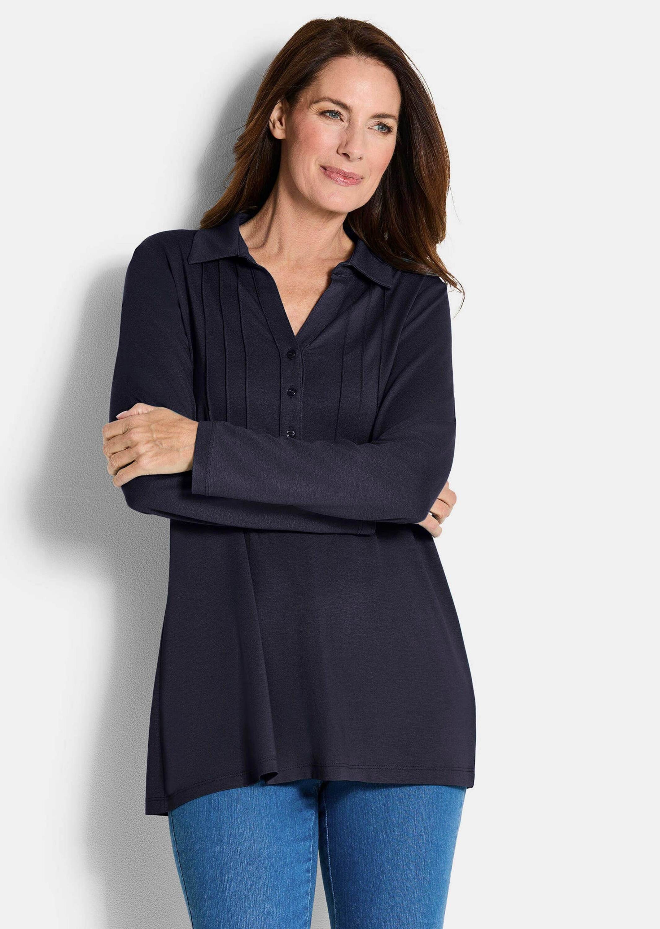 Thumbnail - GOLDNER Langarmshirt "Kurzgröße Halbarm Blusenshirt mit Hemdkragen" Biesen