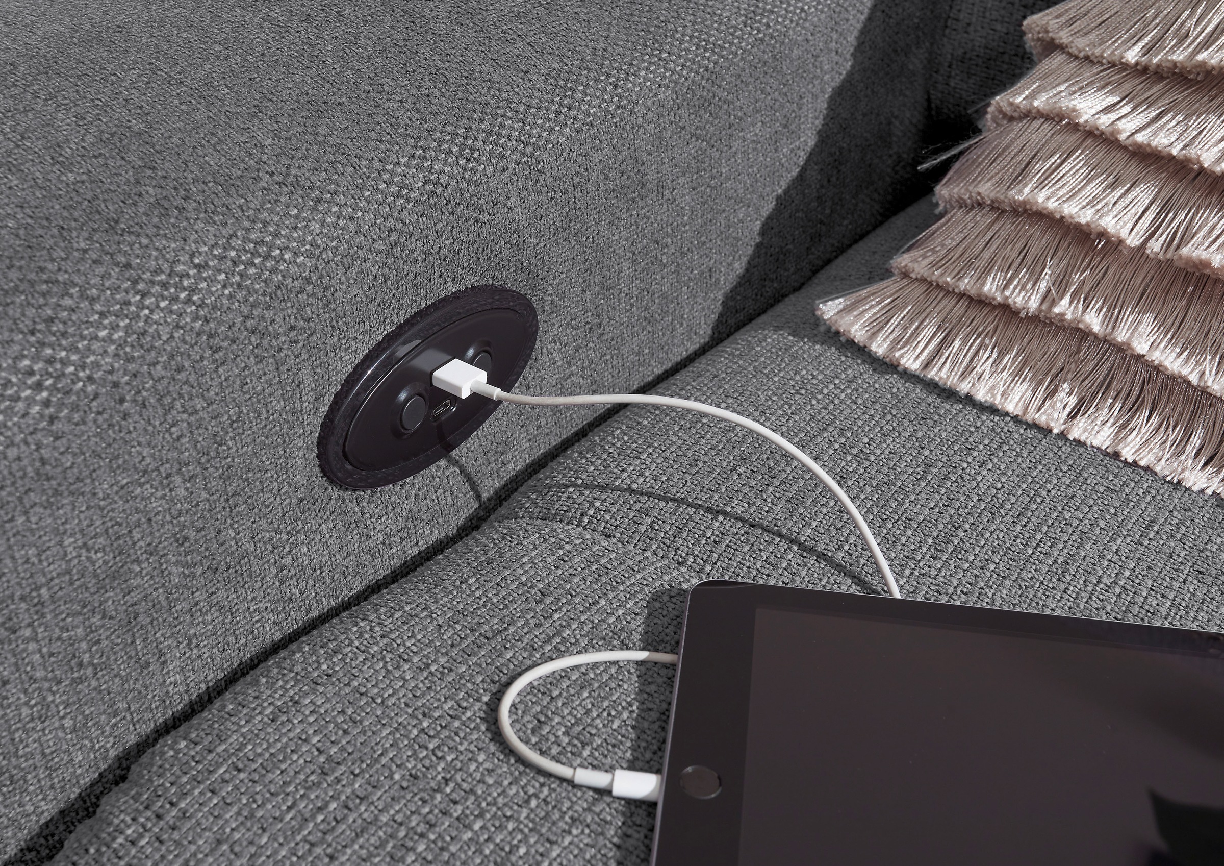ED EXCITING DESIGN Ecksofa »Rockdale L-Form mit Bettfunktion, Bettkasten«, Kopfteilverstellung, Sitztiefenverstellung & USB-Port