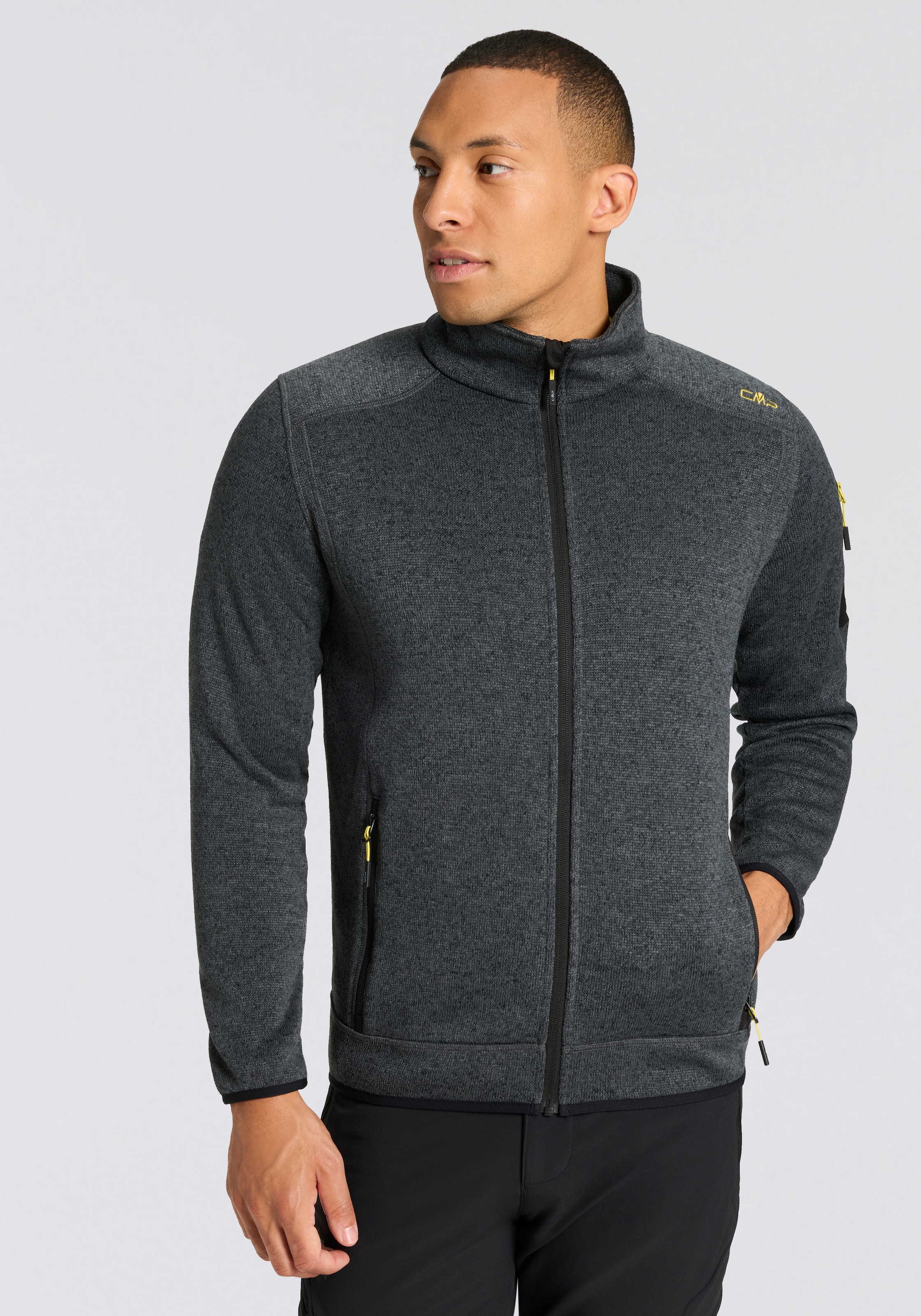 CMP Strickfleecejacke "MAN JACKET" ohne Kapuze mit hochschließendem Kragen, atmungsaktiv, wasserabweisend