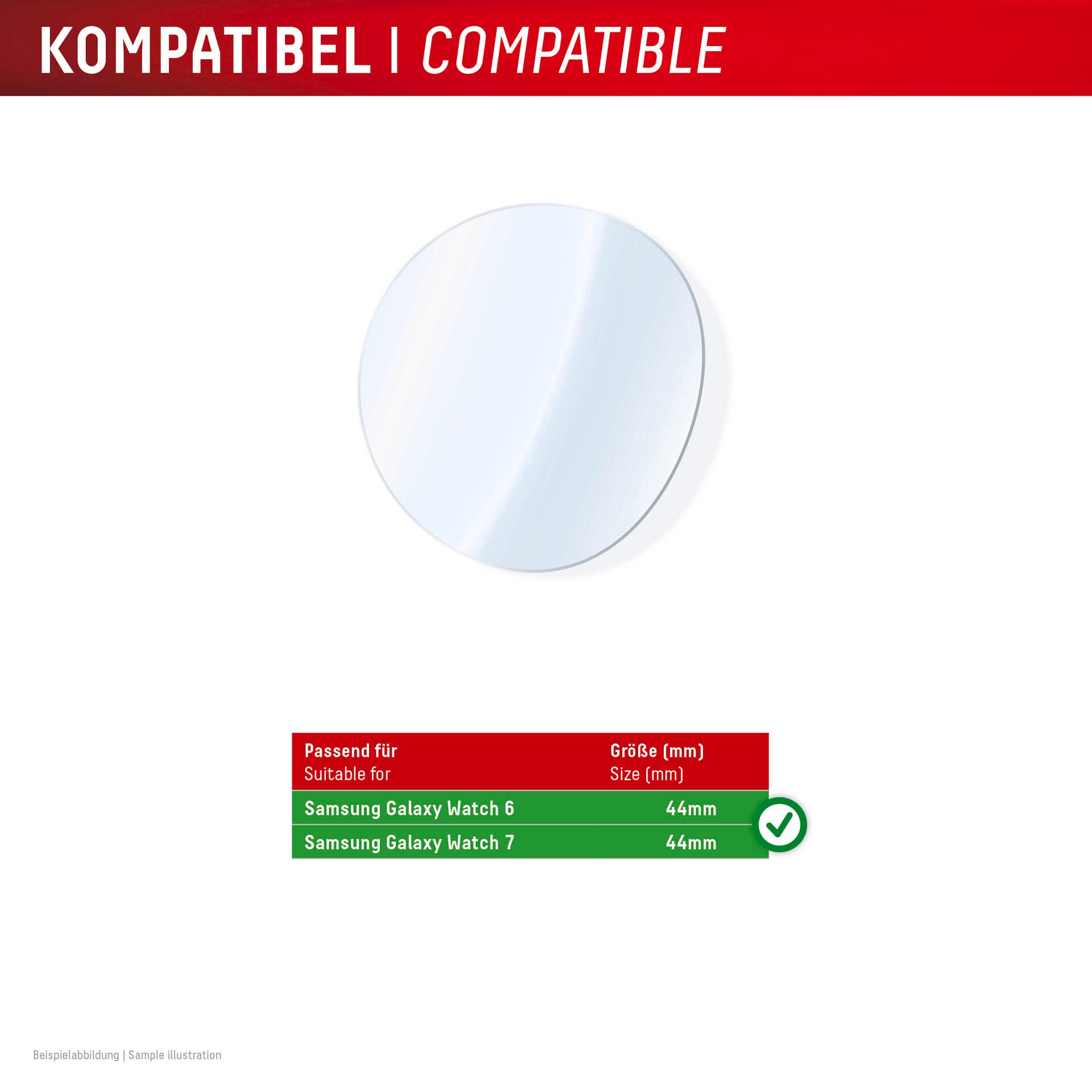 Displex Displayschutzglas »Smartwatch Glass Unbreakable Protector«, für Samsung Galaxy Watch6 44 mm-Samsung Galaxy Watch7 44 mm, (Packung, 2x Hybrid Glass), Displayschutzfolie, Schutzfolie, Bildschirmschutz, kratz- & stoßfest