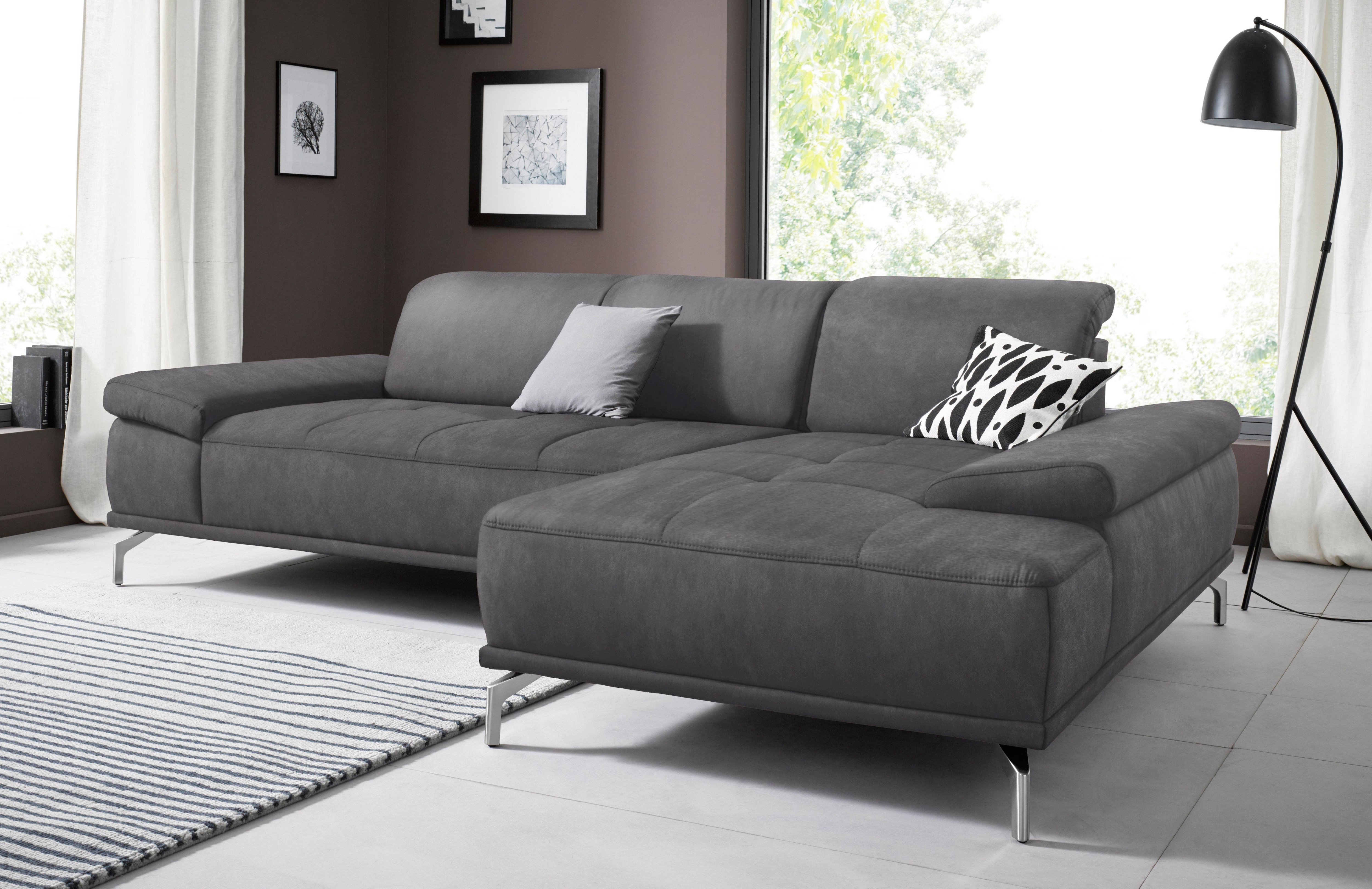 OTTO home Ecksofa "Caluna, L-Form, B:280cm, Federkern, in Stoff und Leder" Inkl.Sitztiefenverstellung, wahlweise mit Kopf- und Armteilverstellung
