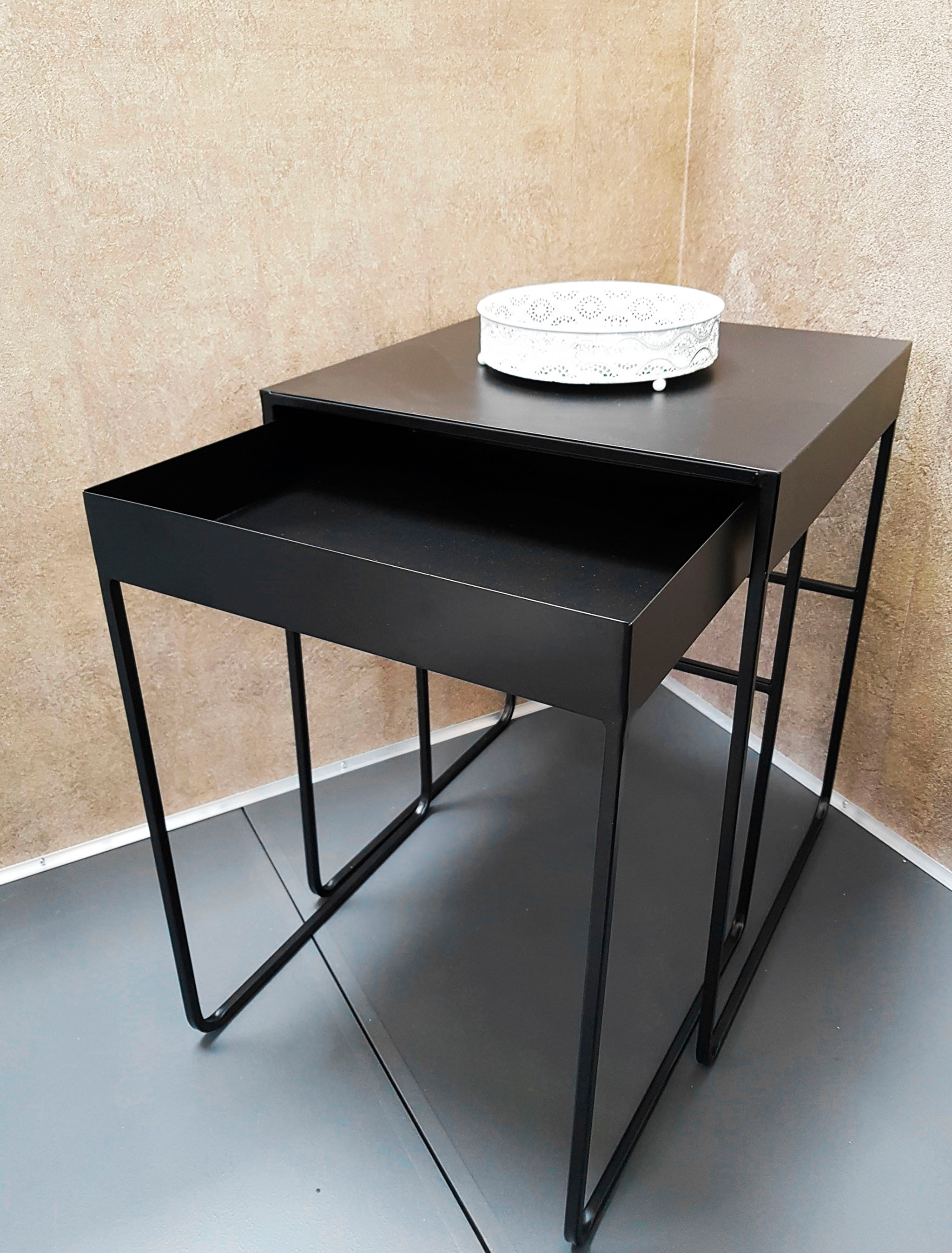 HAKU Beistelltisch »Sofatisch, Wohnzimmertisch« Set, 2er Set, 2 Stk. tlg. rechteckig - aus Metall Schwarz B/T/H 39/39/51 und 42/42/54 cm