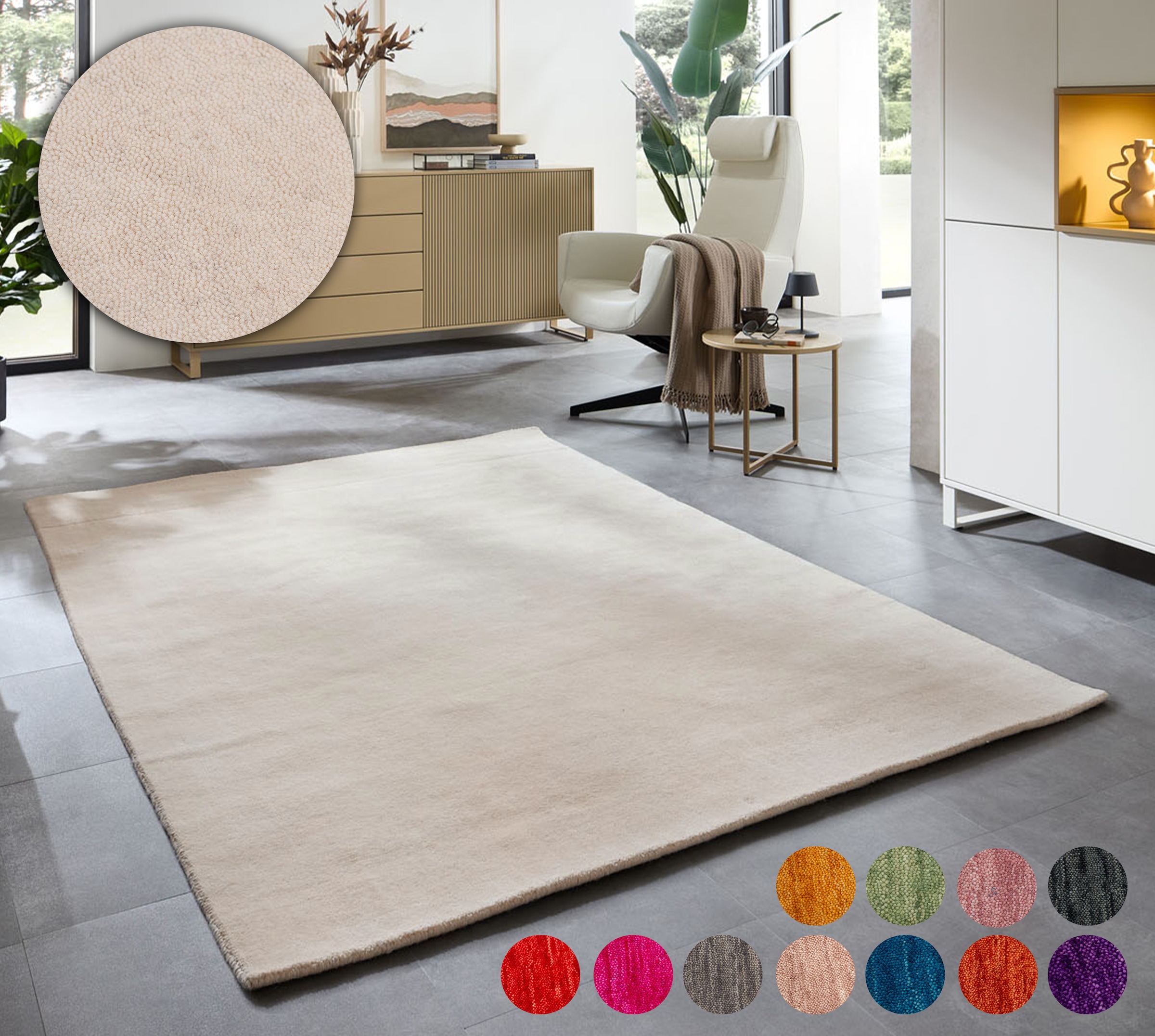 Wollteppich OTTO HOME "Karchau", beige (creme), B:190cm H:13mm L:290cm, Schurwolle, Teppiche, Handweb Teppich, meliert, reine Wolle, handgewebt, brilliante Farben