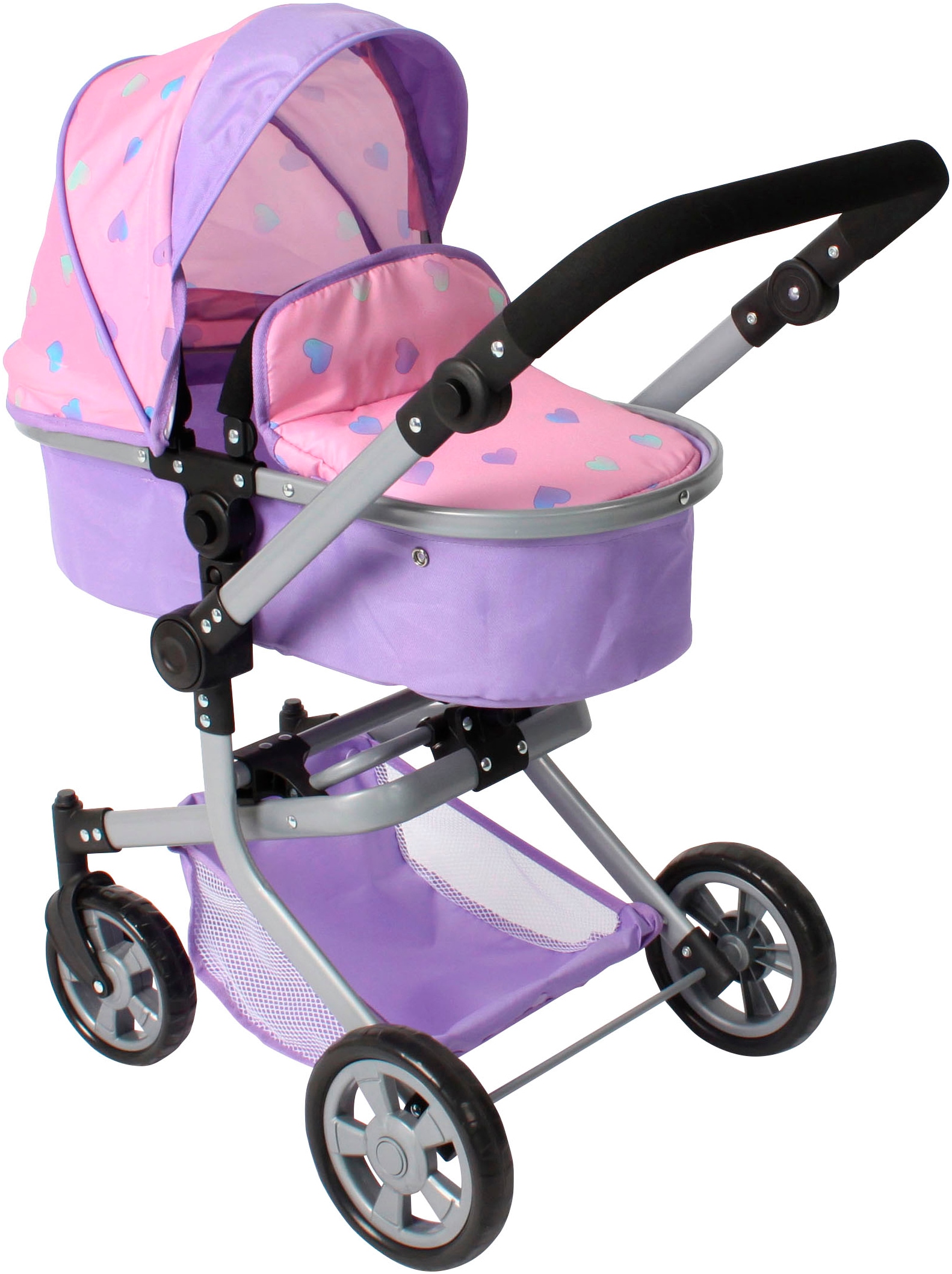 CHIC2000 Jungen Kombi-Puppenwagen "Mika", lila, Kunststoff, Metall, Stoff, B:41cm H:82cm T:73cm, Puppenwagen, mit schwenkbaren Vorderrädern