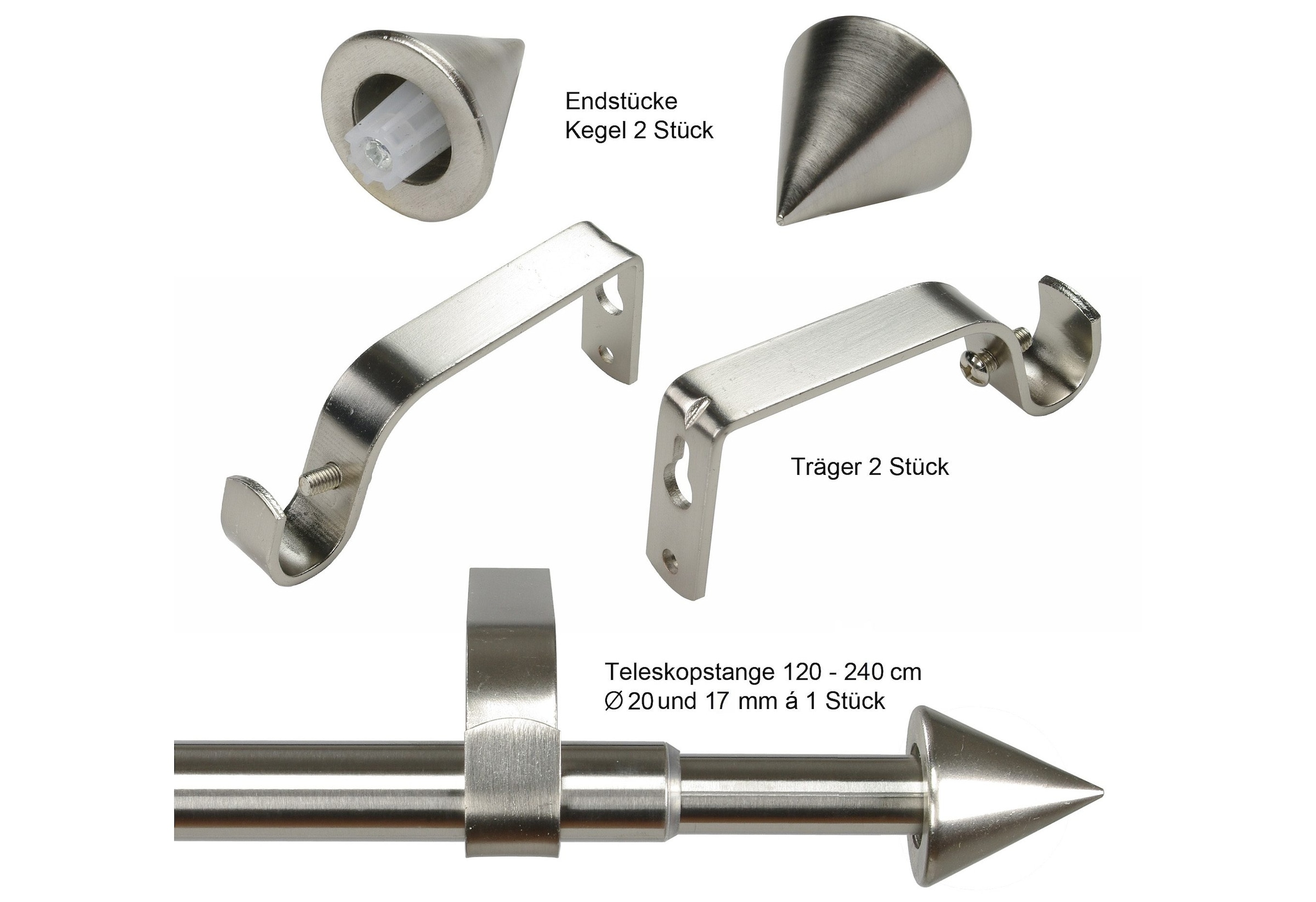 Gardinenstange 20 läufig-läufig, Ã˜ BAUR Liedeco »Kegel 1 ausziehbar, mm«, edelstahlfarben |