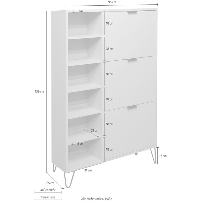 Mäusbacher Schuhschrank »Bonnie«, Breite 95 cm mit 3 Klappen, Regal und  Drahtgestell | BAUR