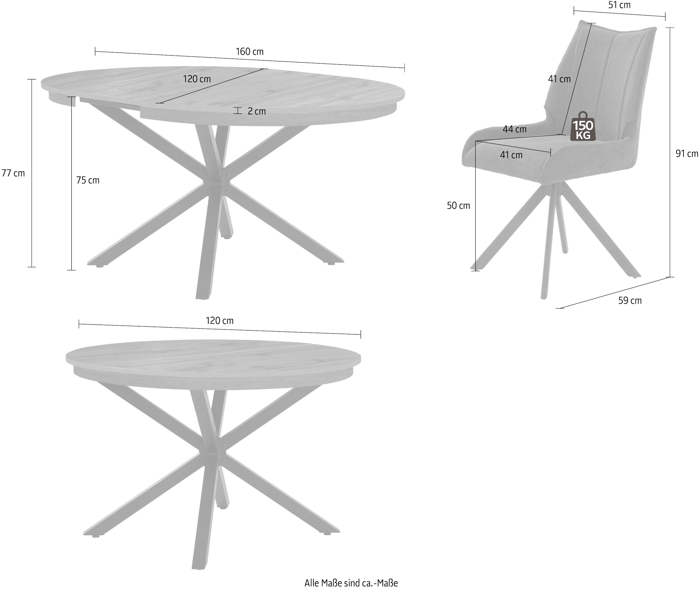 Jockenhöfer Gruppe Essgruppe »Olbia/Madison Sitzgruppe (Set, 5-tlg., 1 Ausziehtisch und 4 Stühle)« 5 tlg. Tisch mit Butterflyauszug, 120-160 cm, Wildeiche