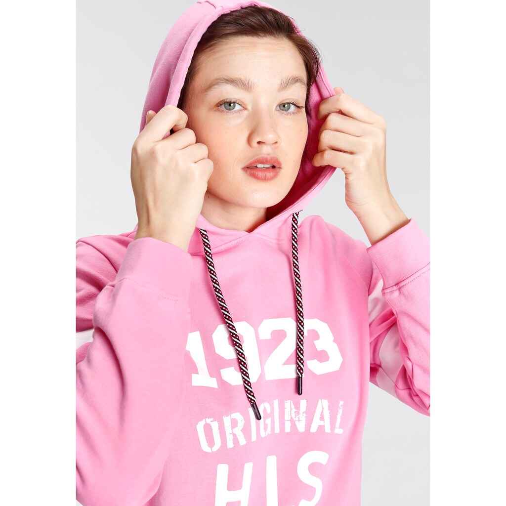 Damenmode Cotton made in Africa H.I.S Kapuzensweatshirt, mit Retro-Druck von H.I.S - NEUE KOLLEKTION pink Damenmode Cotton made in Africa H.I.S Kapuzensweatshirt, mit Retro-Druck von H.I.S - NEUE KOLLEKTION pink