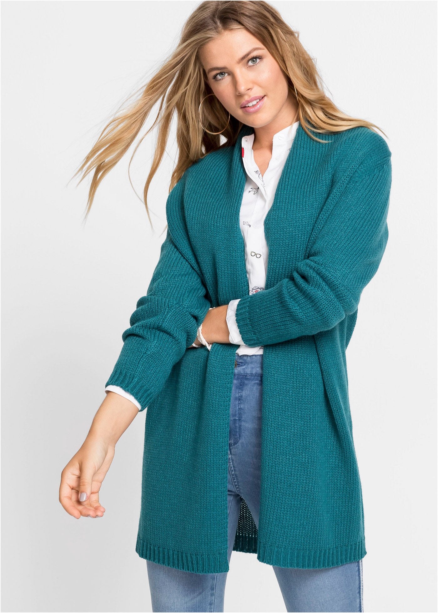 bonprix Longstrickjacke Loose fit, mit Rippstrick an Ärmeln und Saum, mit S günstig online kaufen