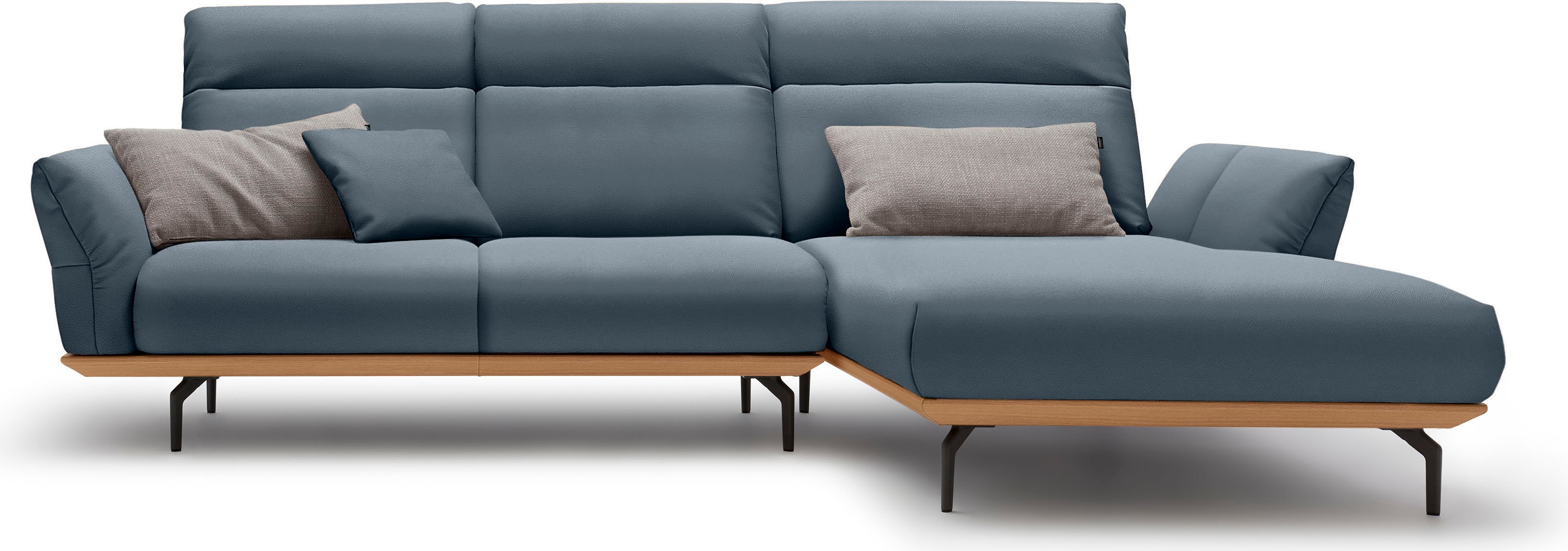 Creation BY ROLF BENZ Ecksofa "CR.460 Designsofa mit verstellbarer Rückenlehne, hochwertig & bequem" Sockel in Eiche, Alugussfüße in umbragrau, Breite 298 cm