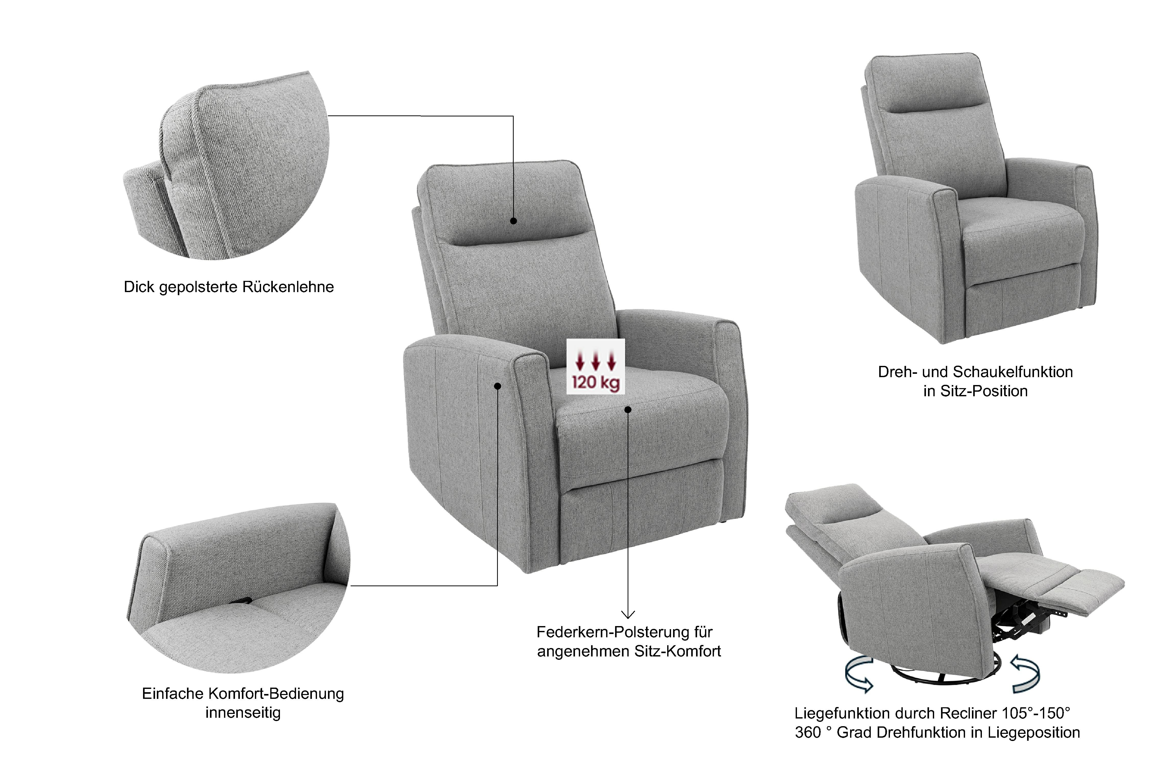 Thumbnail - OTTO home Relaxsessel "KAYLI mit Schaukel-, Dreh und Liegefunktion, Webstoff, Federkern" Lesesessel, TV-Sessel mit Recli...