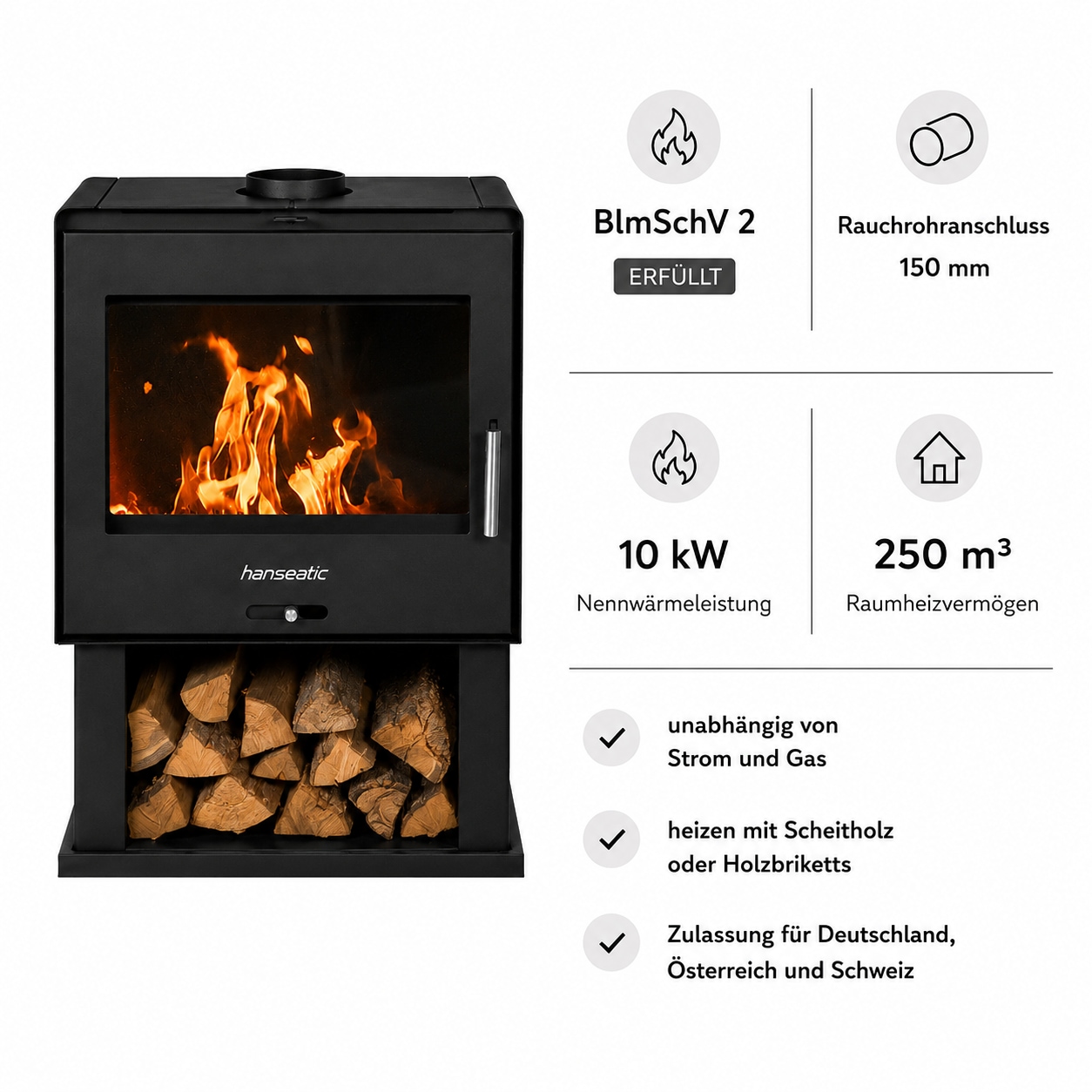 Hanseatic Kaminofen »B 57« Großer Feuerraum