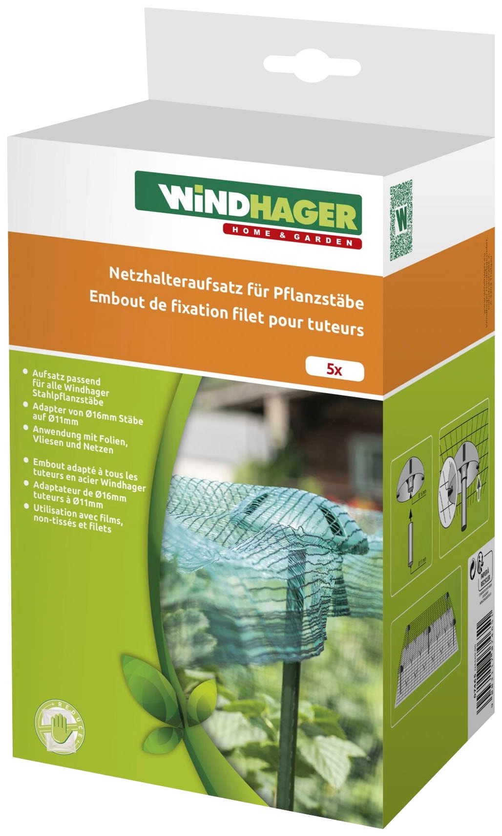 Windhager Pfostenkappe Set, 5 Stk. tlg. Netzhalter-Aufsatz passend für Stahlpflanzstäbe mit Ø 11 und 16 mm