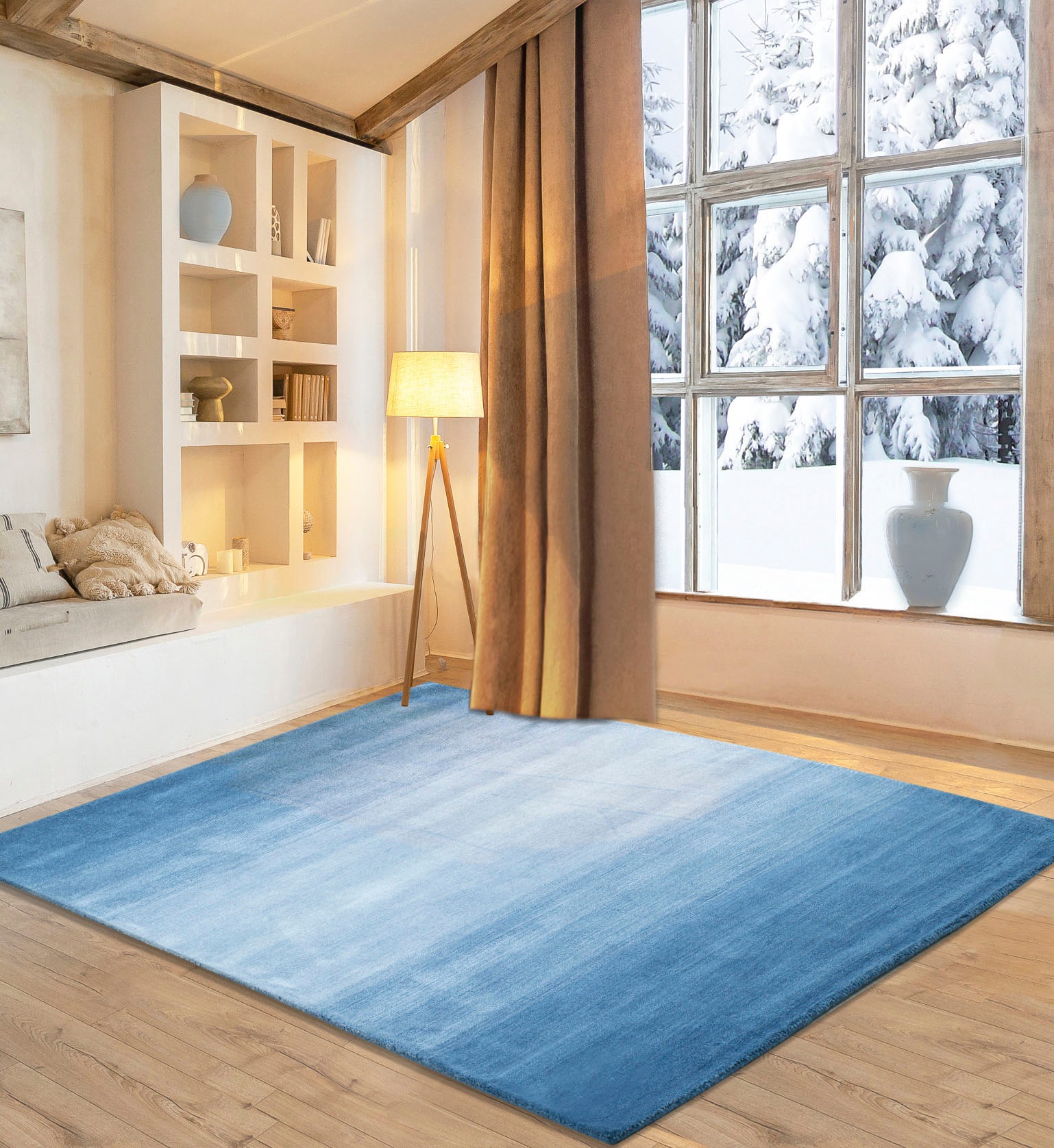 Wollteppich OTTO HOME "Lessach", blau, B:60cm H:14mm L:90cm, Schurwolle, Teppiche, Handweb Teppich, mit modernem Farbverlauf, reine Wolle, handgewebt