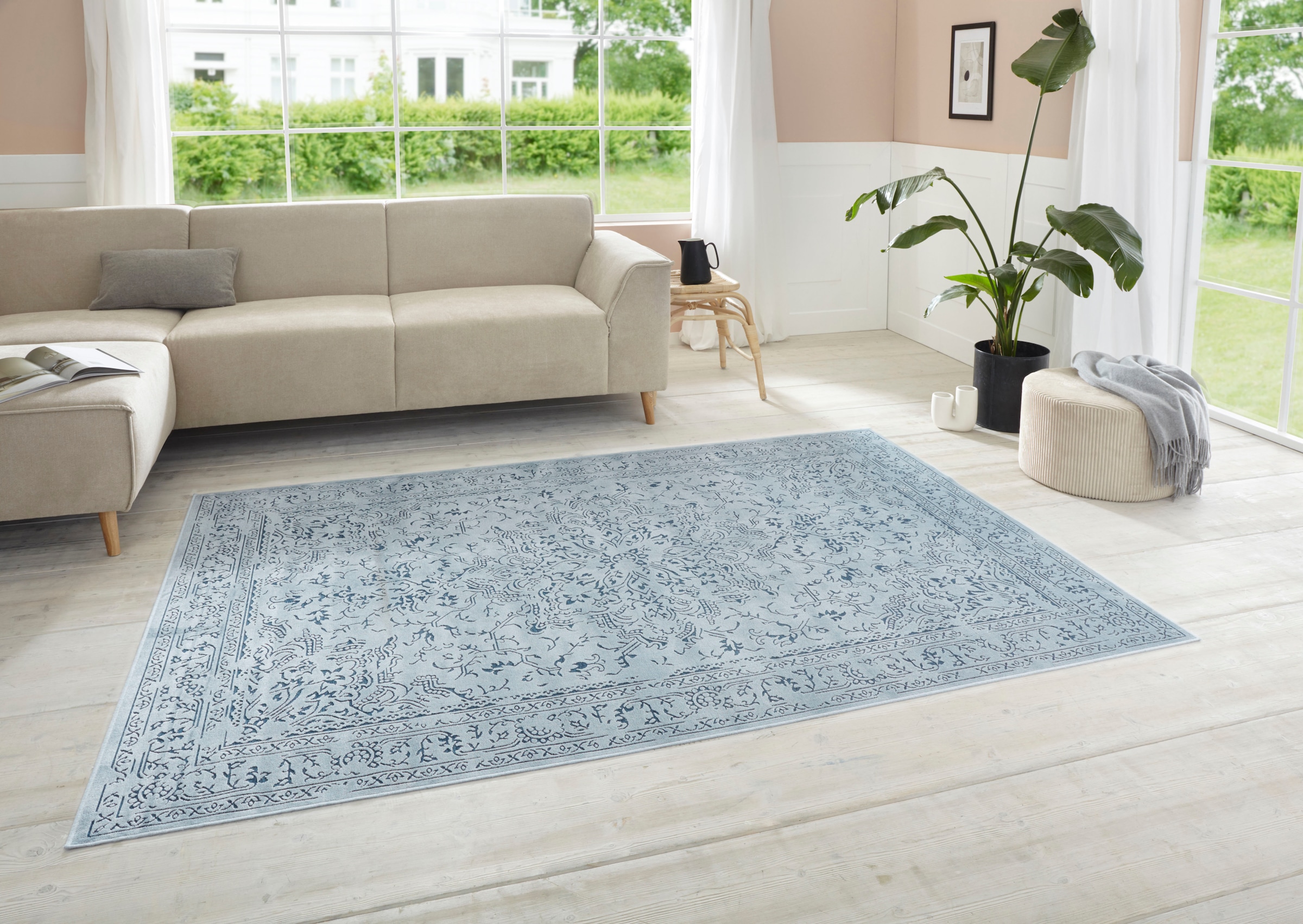 ELLE DECORATION Designteppich »Machasi«, rechteckig, 4 mm Höhe, Samtiger Kurzflor, Seiden Optik, Vintage Design, Robust, Pflegeleicht