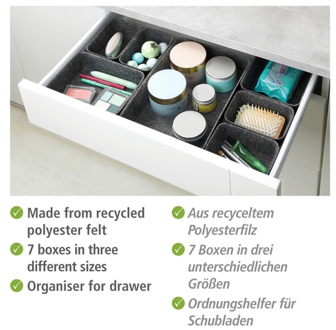 WENKO Organizer, (Set, 7 St.), für Schubladen, aus recyceltem Polyesterfilz