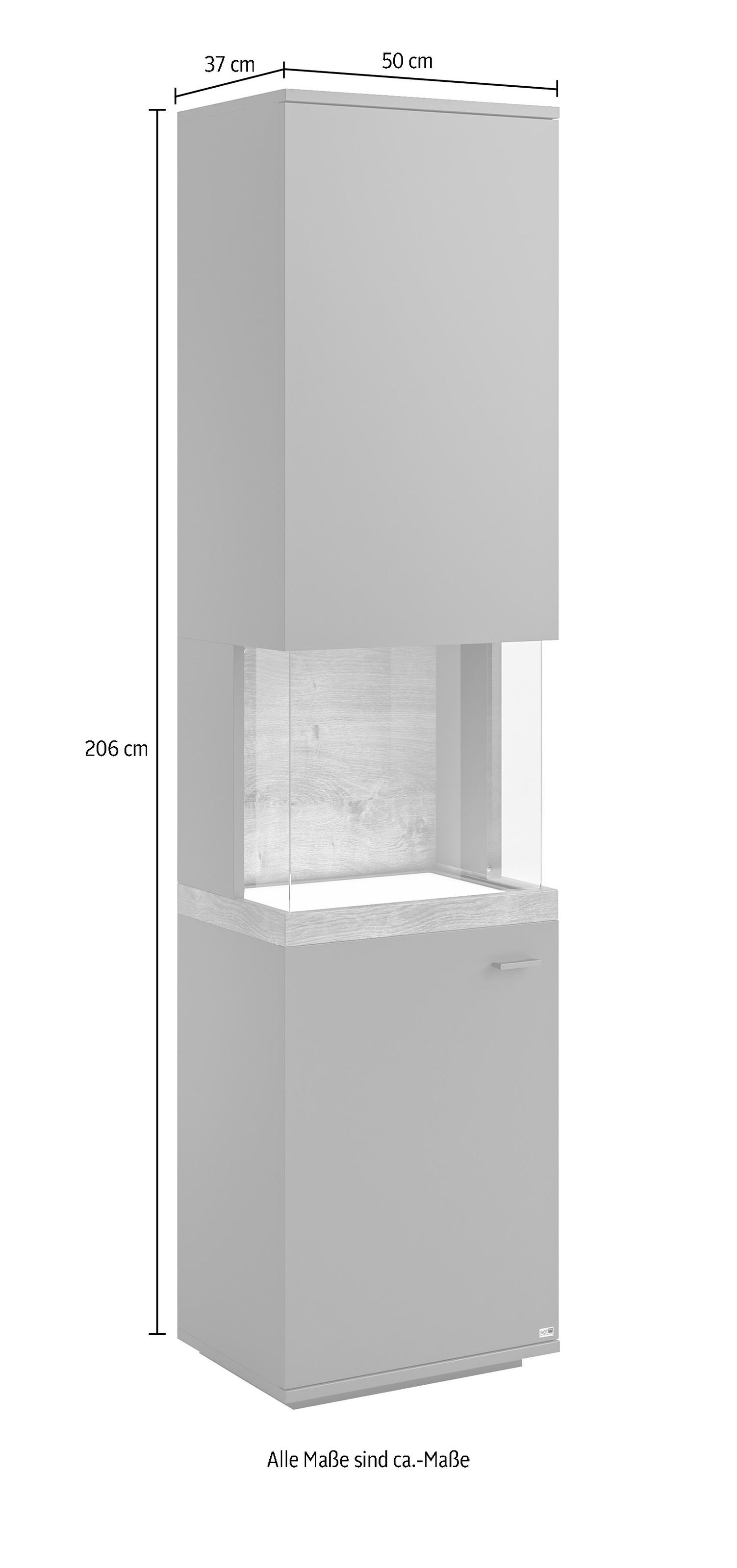 set one by Musterring Glasvitrine, Farben weiß oder grau mit Eicheabsetzung, mit LED-Beleuchtung