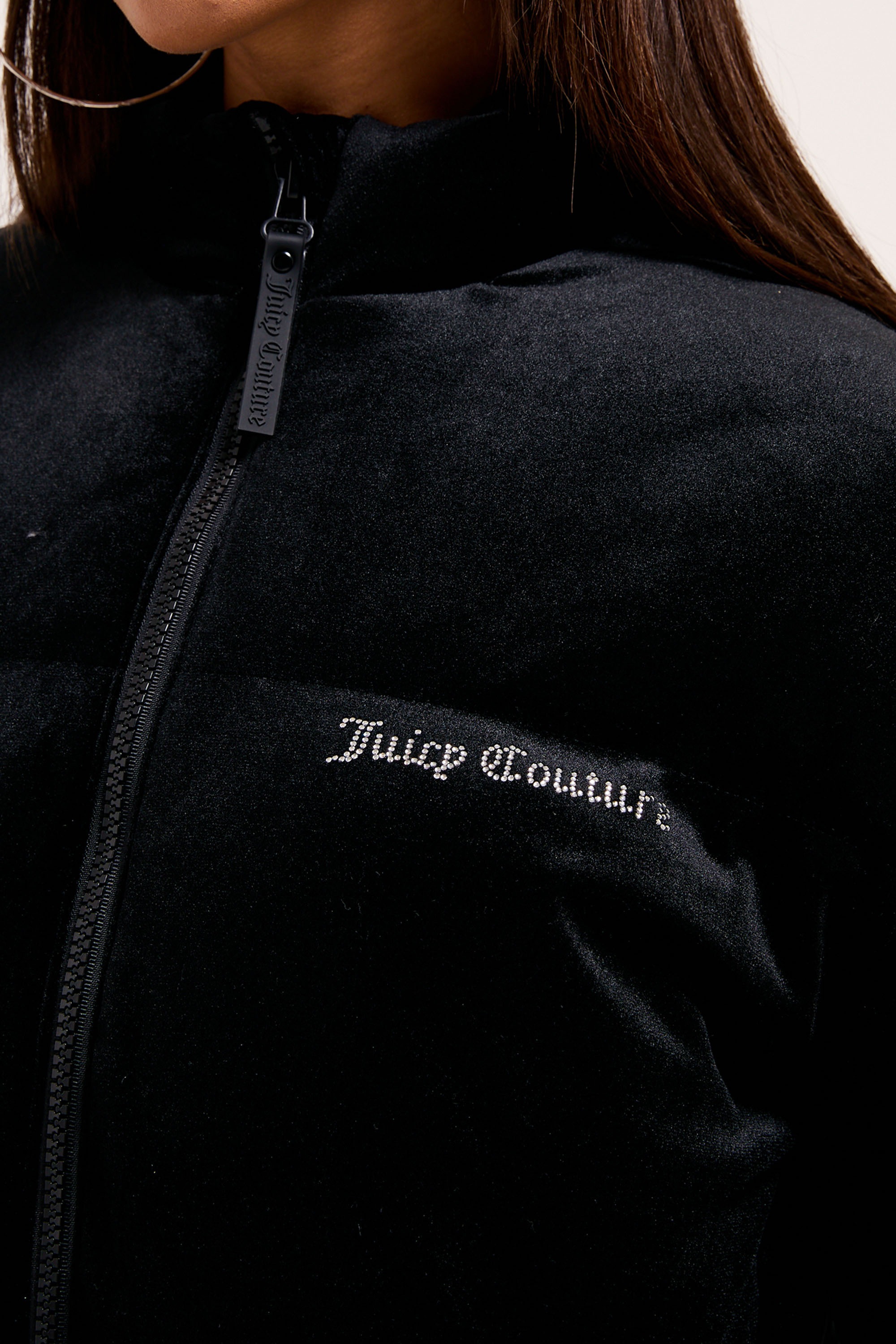 Juicy Couture Steppjacke »JUICY VELOUR PUFFA JACKET Damen« ohne Kapuze Steppjacke Damen, Winterjacke, Übergangsjacke, Velour, Glitzer, Sale