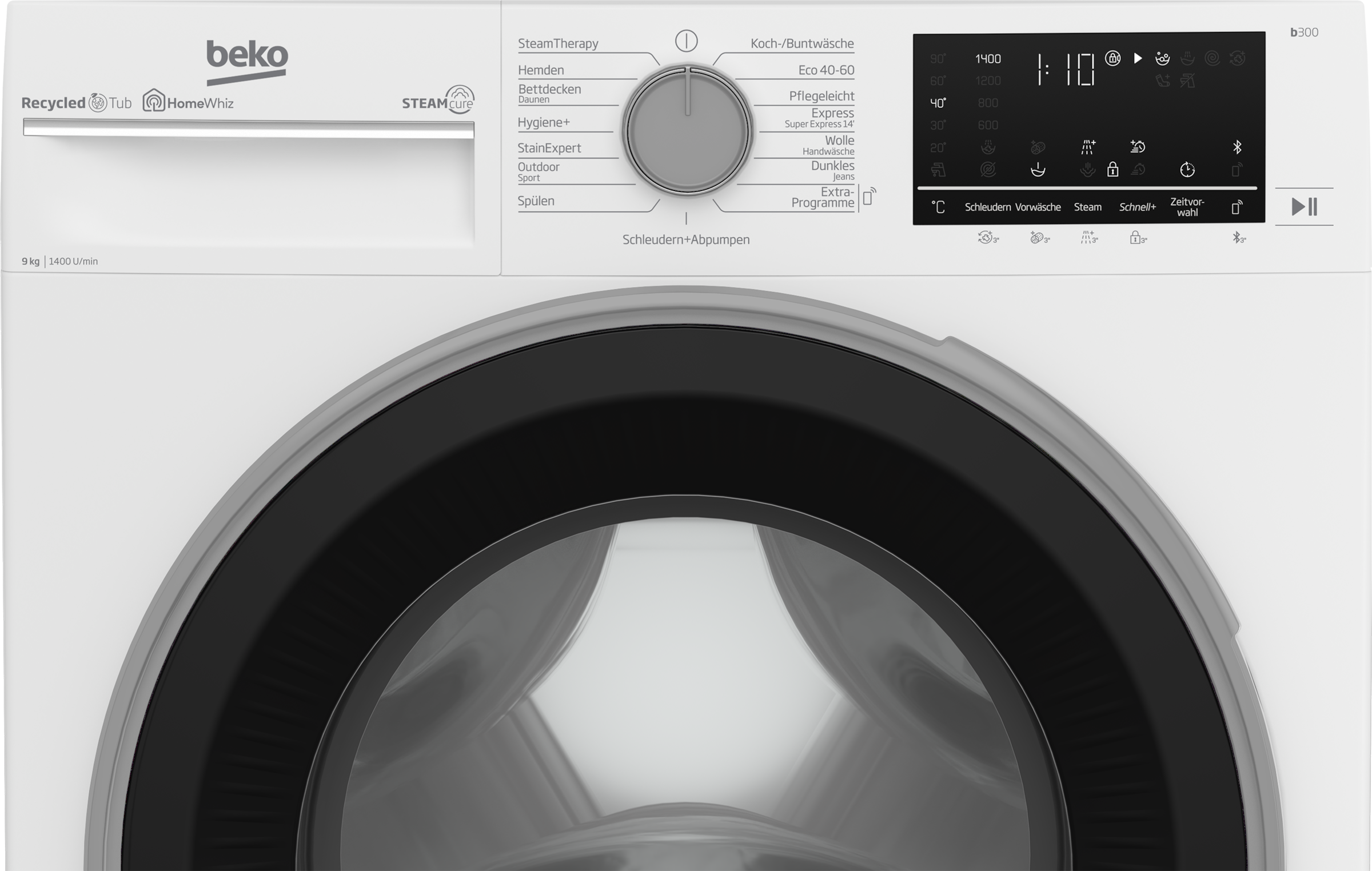 BEKO Waschmaschine b300 »B3WFU59415W2«, 9 kg, 1400 U/min, SteamCure - 99% allergenfrei